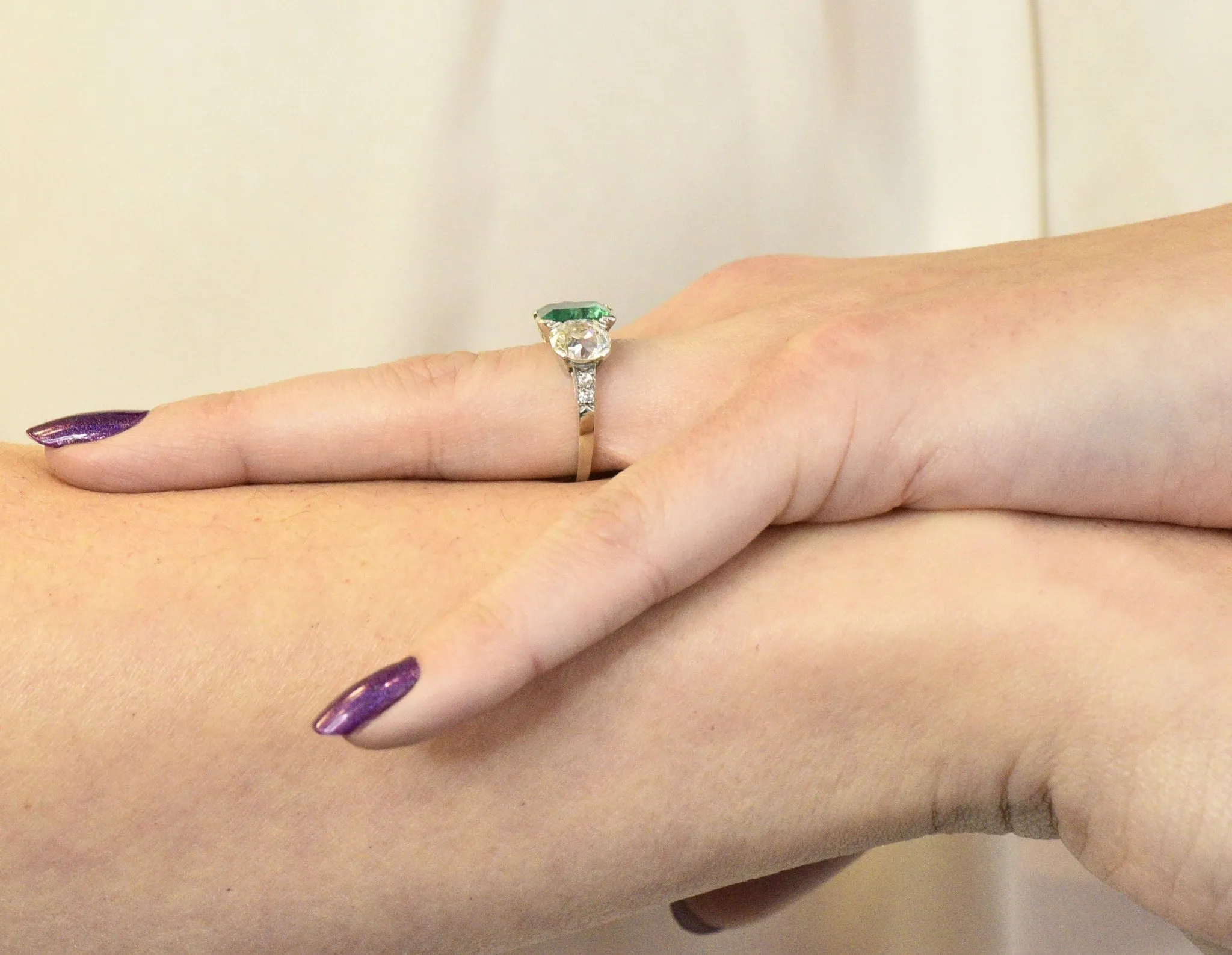 Art Deco 4.87 CTW Colombian Emerald Diamond Platinum Ring AGL