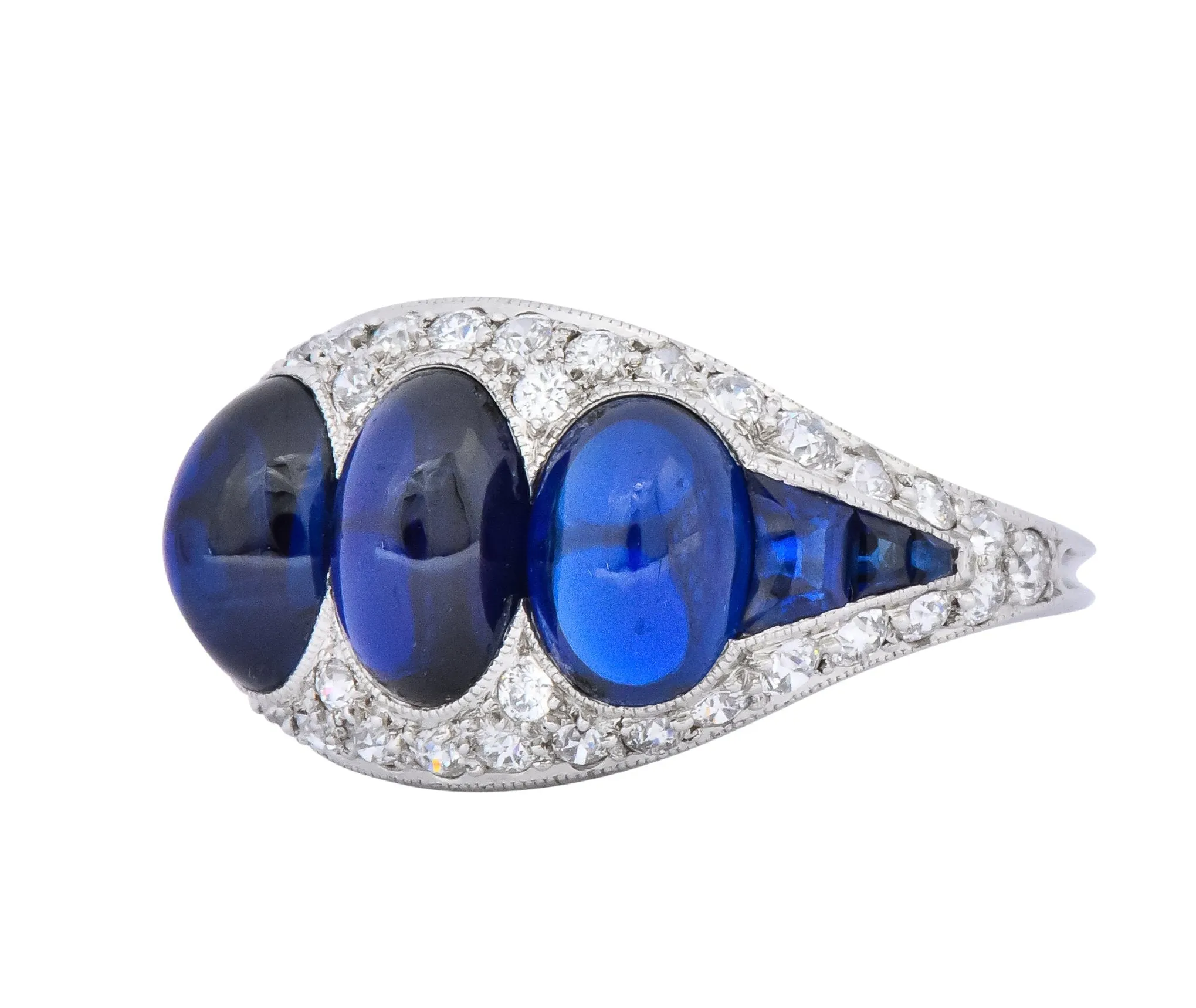 Art Deco 6.30 CTW No Heat Sapphire Diamond Platinum Ring AGL