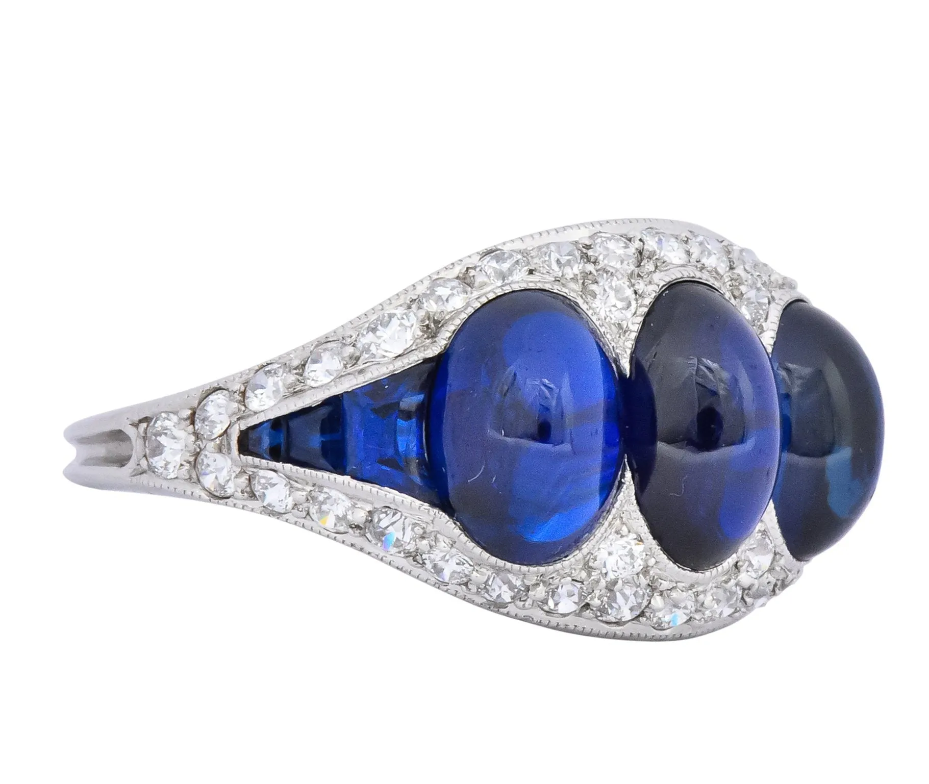 Art Deco 6.30 CTW No Heat Sapphire Diamond Platinum Ring AGL