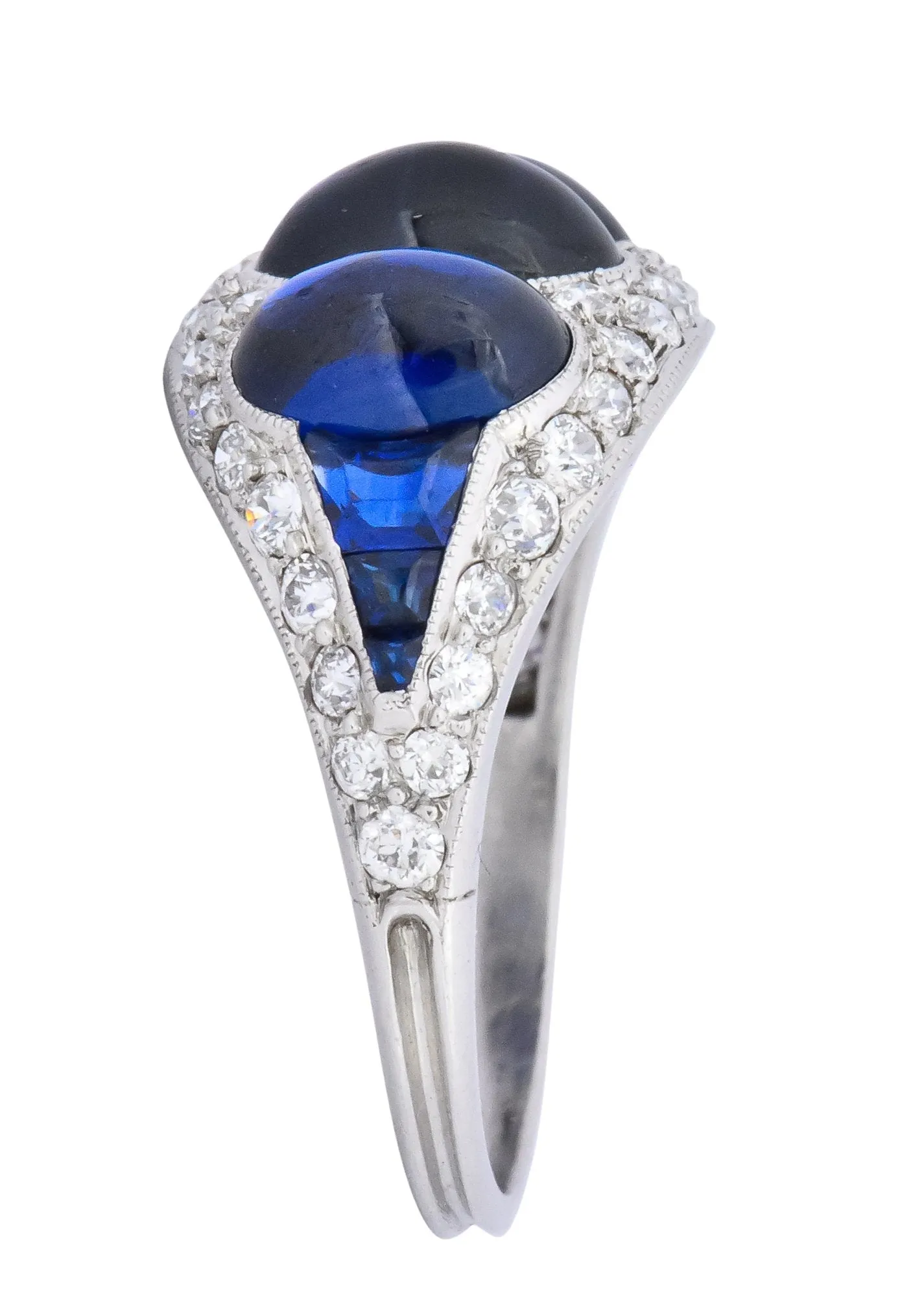 Art Deco 6.30 CTW No Heat Sapphire Diamond Platinum Ring AGL