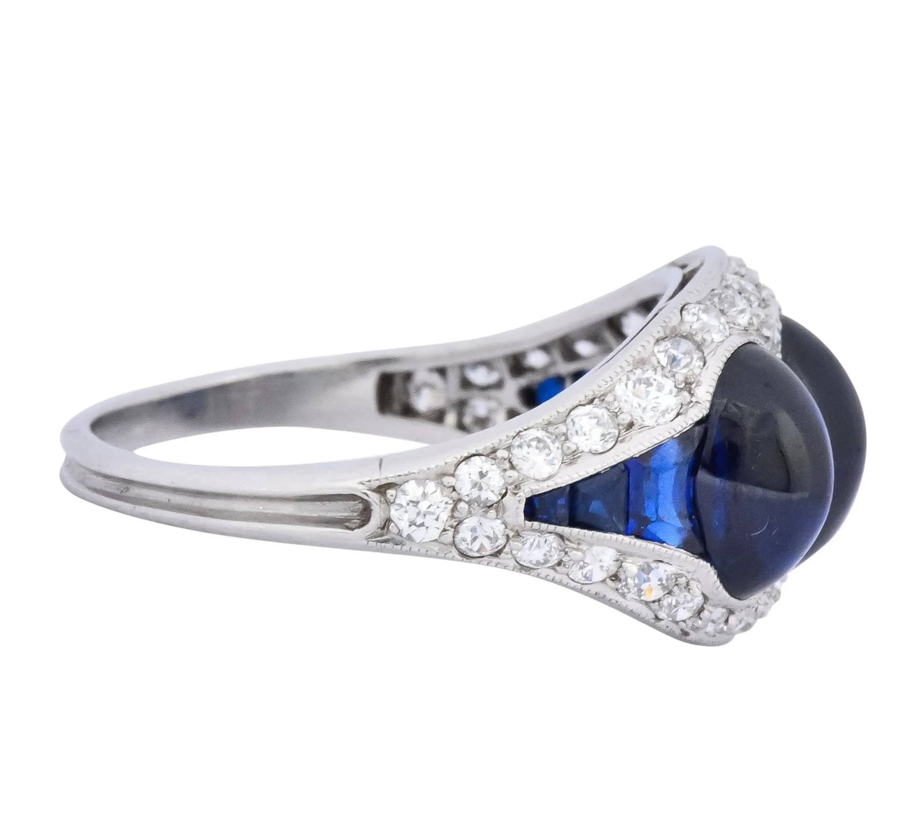 Art Deco 6.30 CTW No Heat Sapphire Diamond Platinum Ring AGL