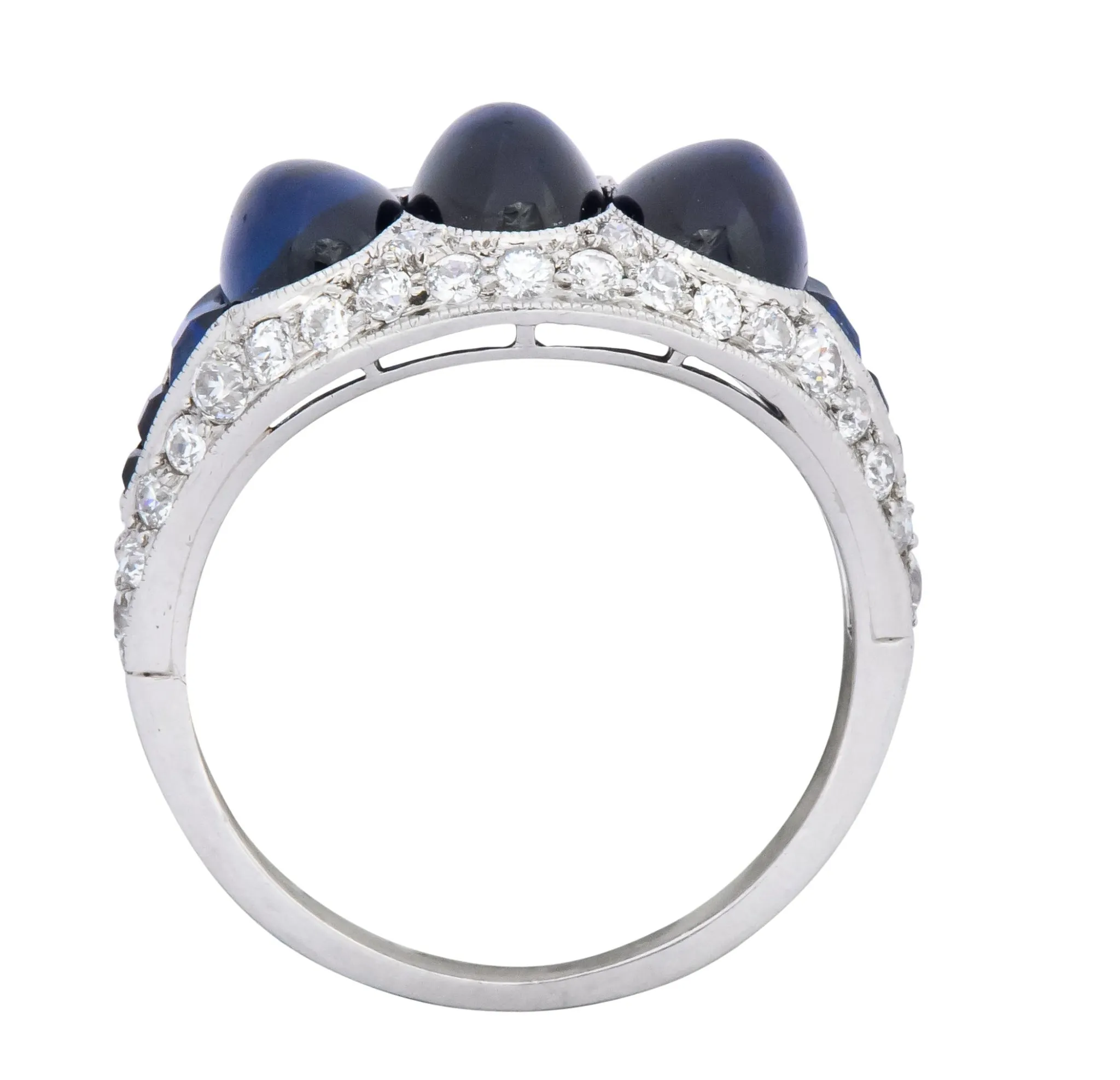 Art Deco 6.30 CTW No Heat Sapphire Diamond Platinum Ring AGL