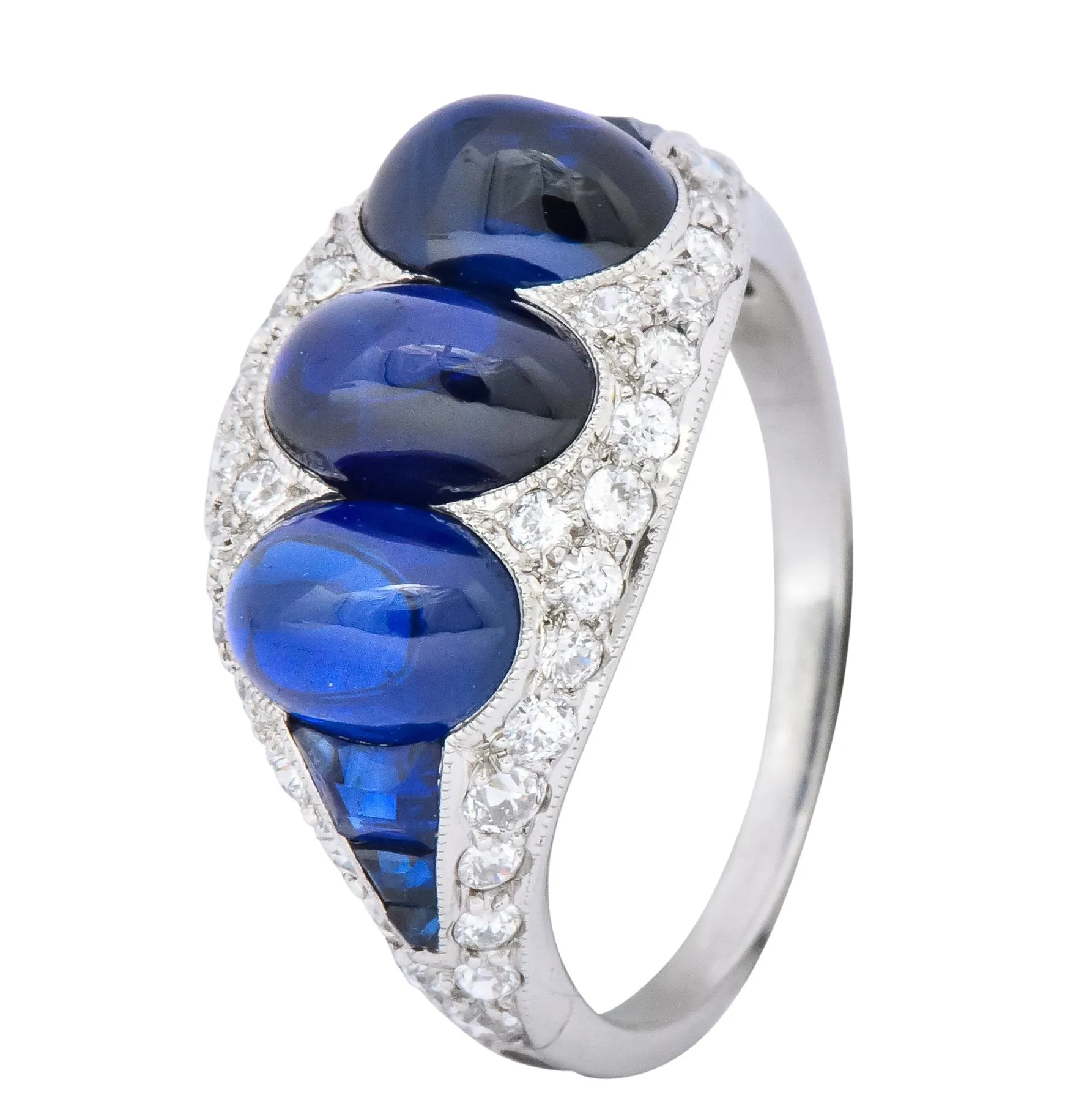 Art Deco 6.30 CTW No Heat Sapphire Diamond Platinum Ring AGL