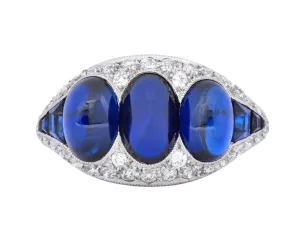 Art Deco 6.30 CTW No Heat Sapphire Diamond Platinum Ring AGL