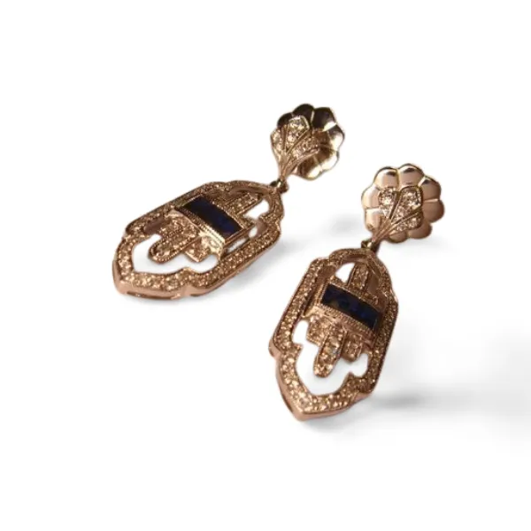 Art Deco Antique 18K White Gold Diamond Sapphire Dangle Earrings