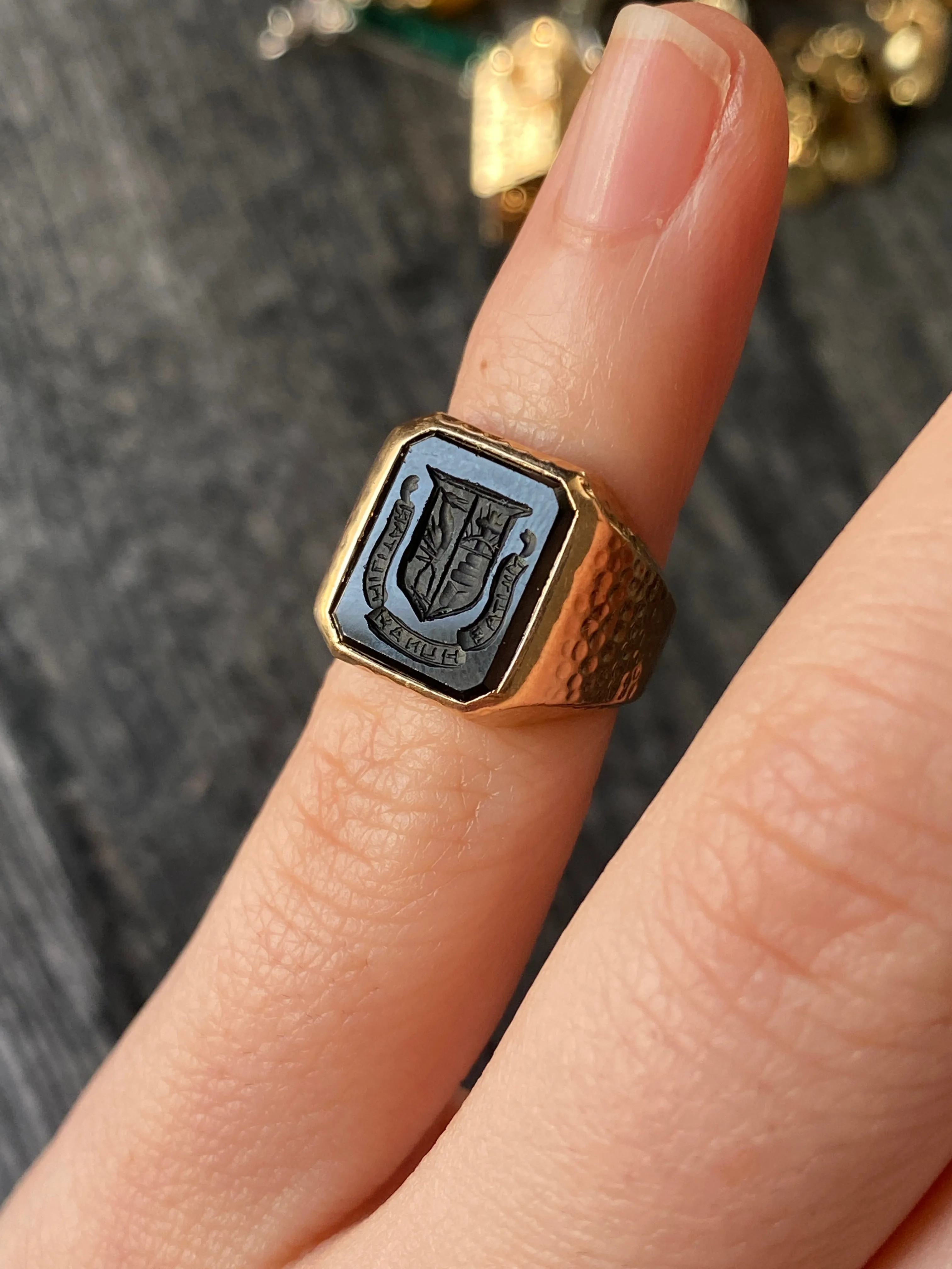 Art Deco Bailey, Banks and Biddle Onyx Intaglio Signet Ring