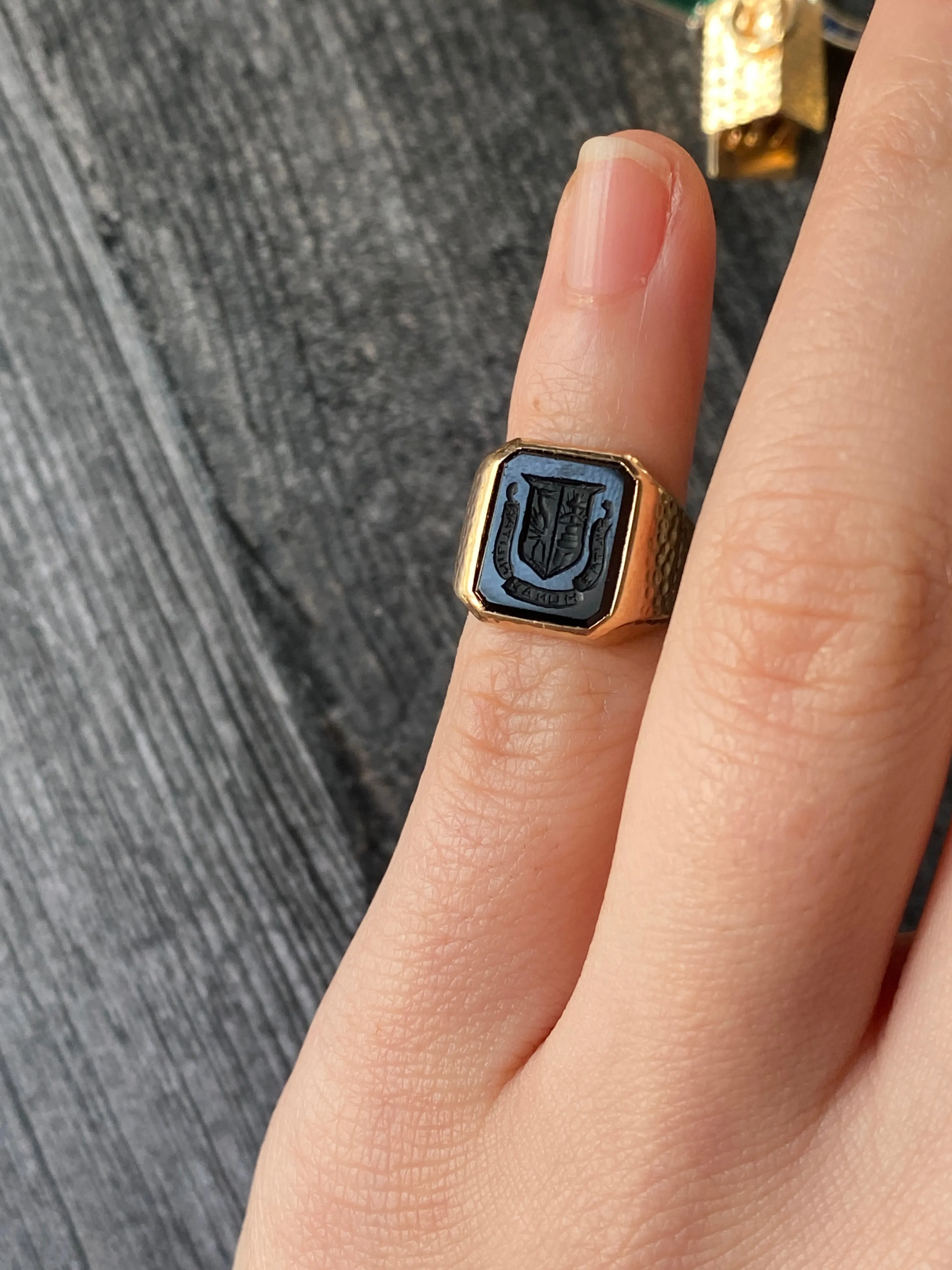 Art Deco Bailey, Banks and Biddle Onyx Intaglio Signet Ring