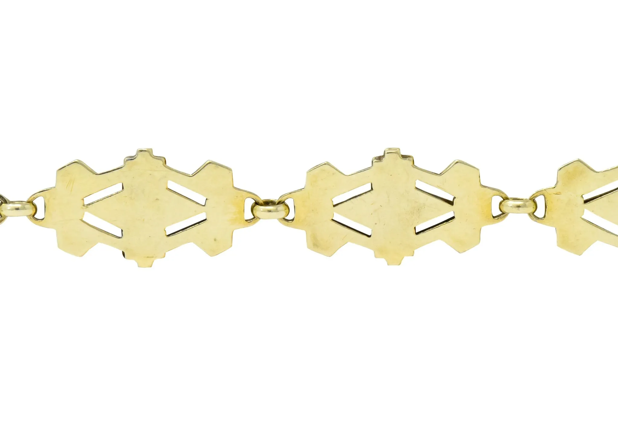 Art Deco Black & Green Enamel 14 Karat Gold Link Bracelet
