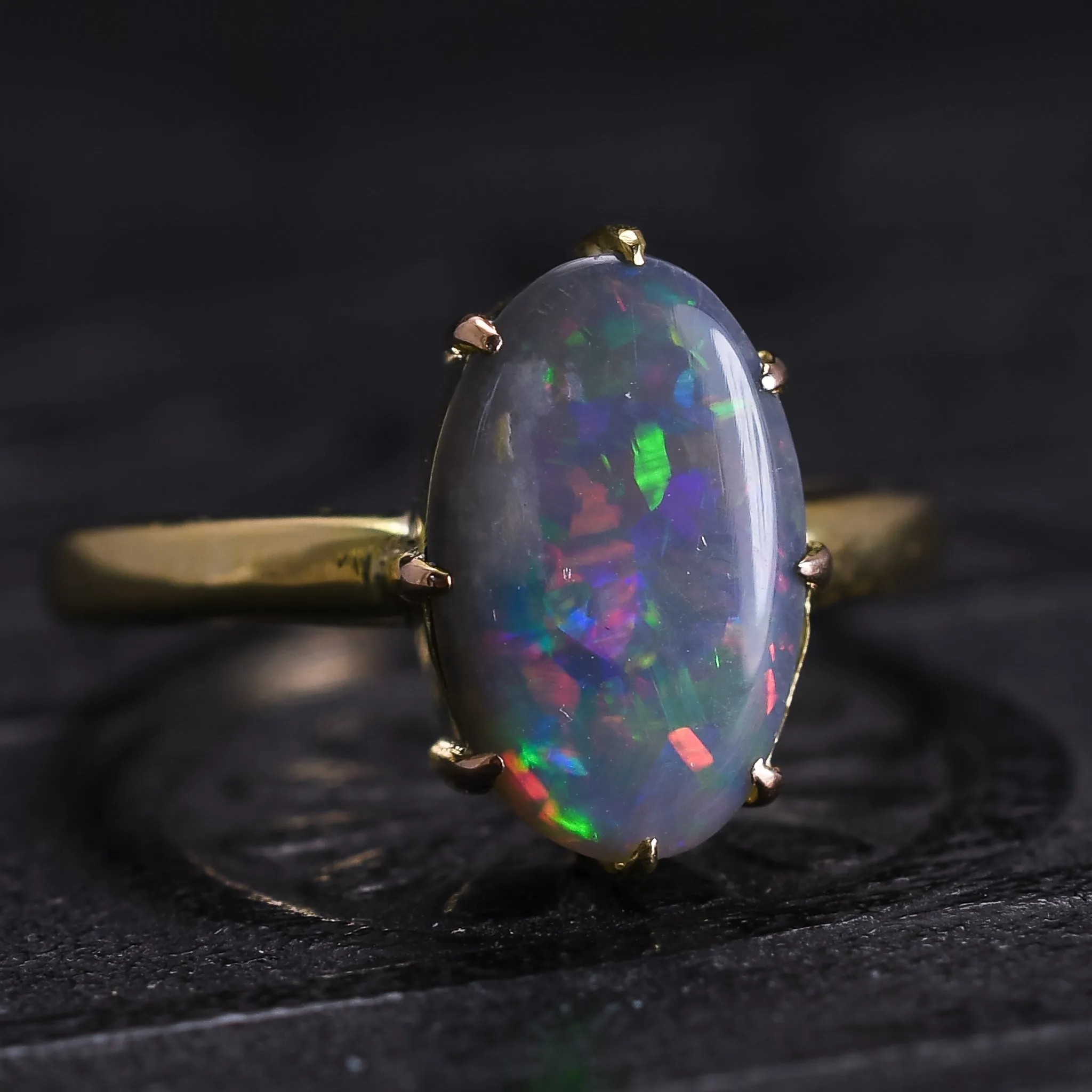 Art Deco Black Opal Solitaire Ring
