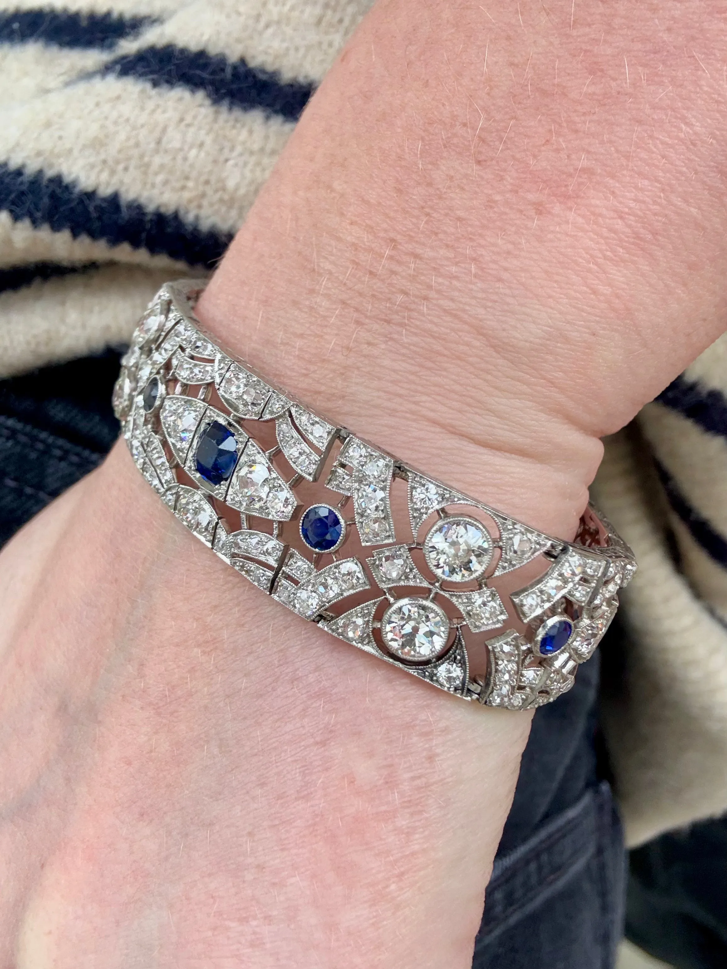 Art Deco Blue Sapphire & Diamond Bracelet, Platinum