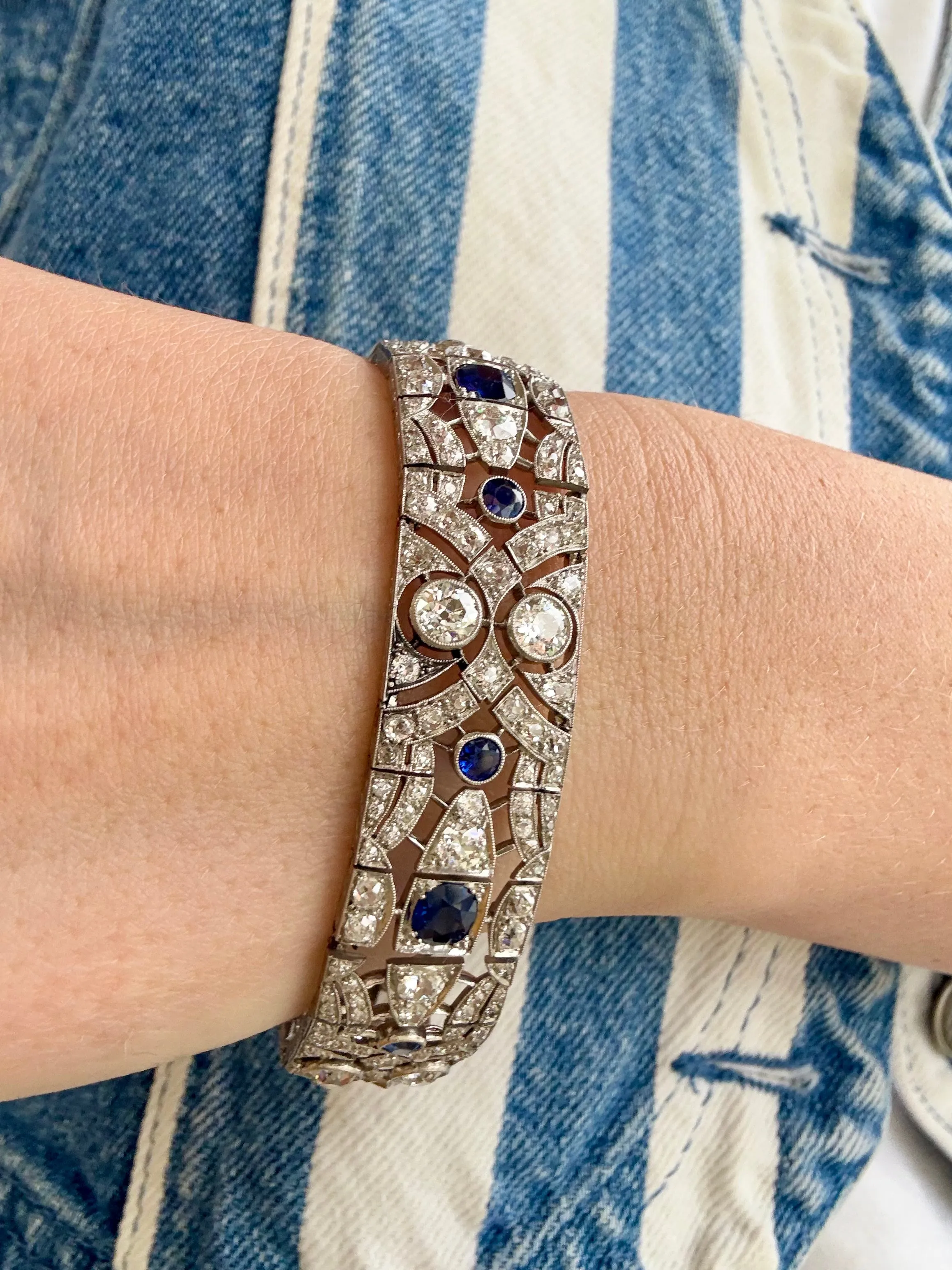 Art Deco Blue Sapphire & Diamond Bracelet, Platinum