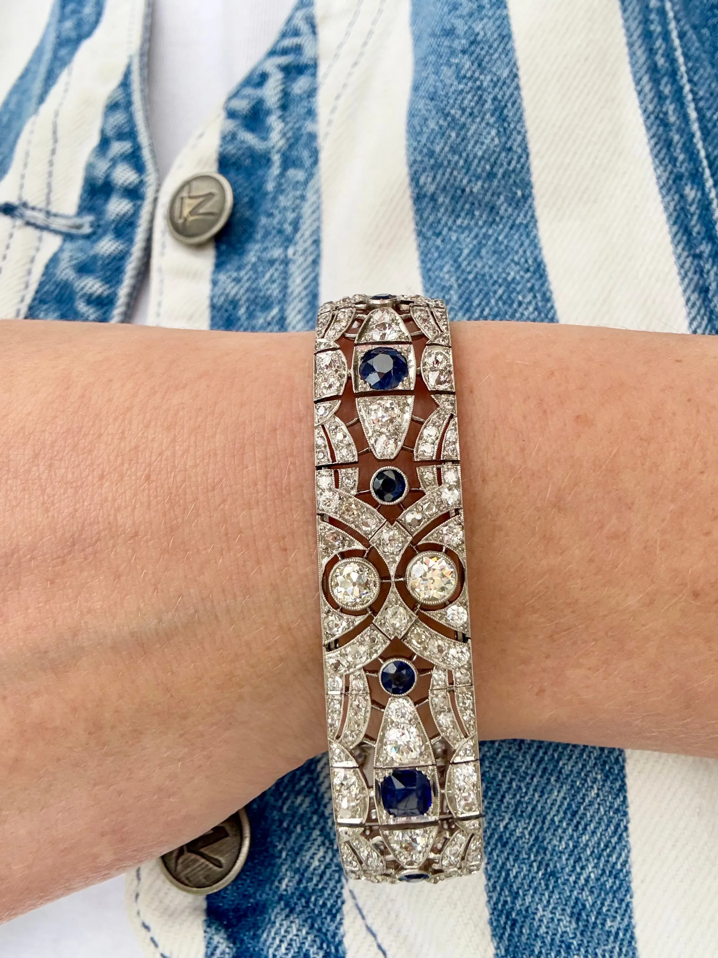 Art Deco Blue Sapphire & Diamond Bracelet, Platinum