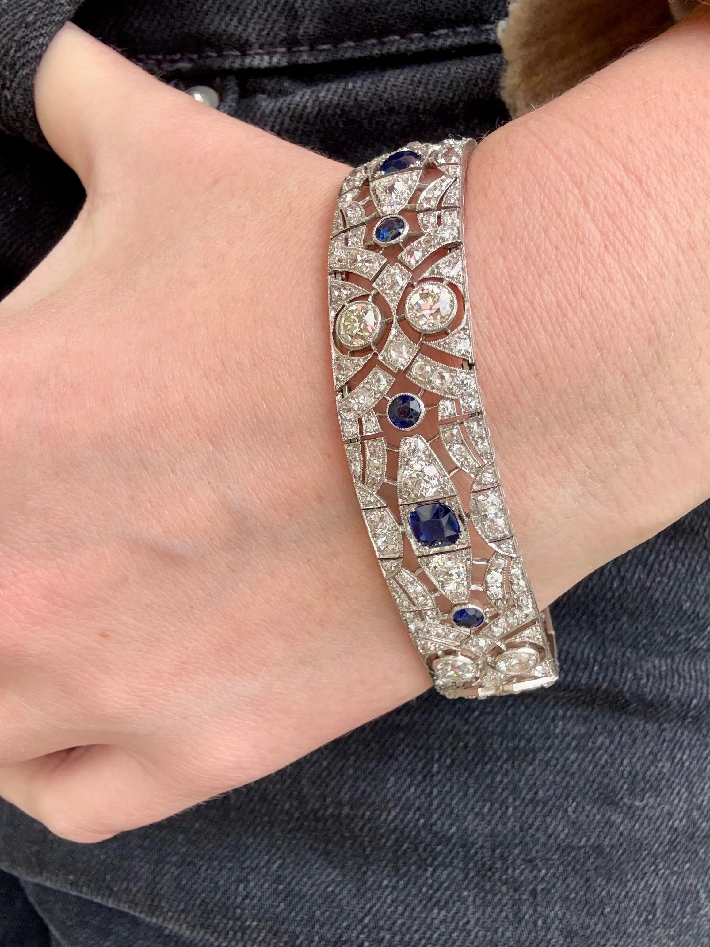 Art Deco Blue Sapphire & Diamond Bracelet, Platinum