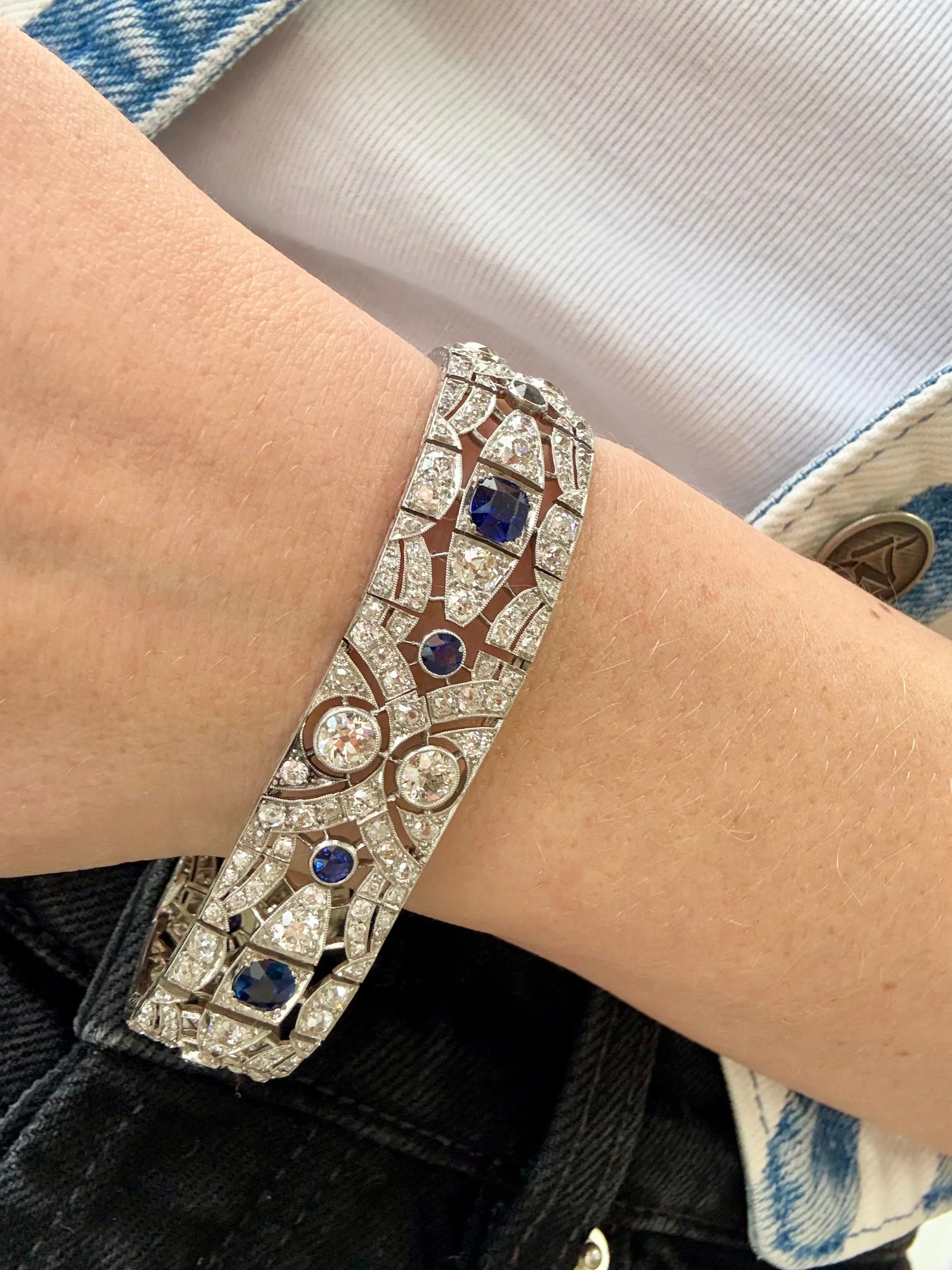 Art Deco Blue Sapphire & Diamond Bracelet, Platinum