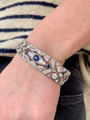 Art Deco Blue Sapphire & Diamond Bracelet, Platinum