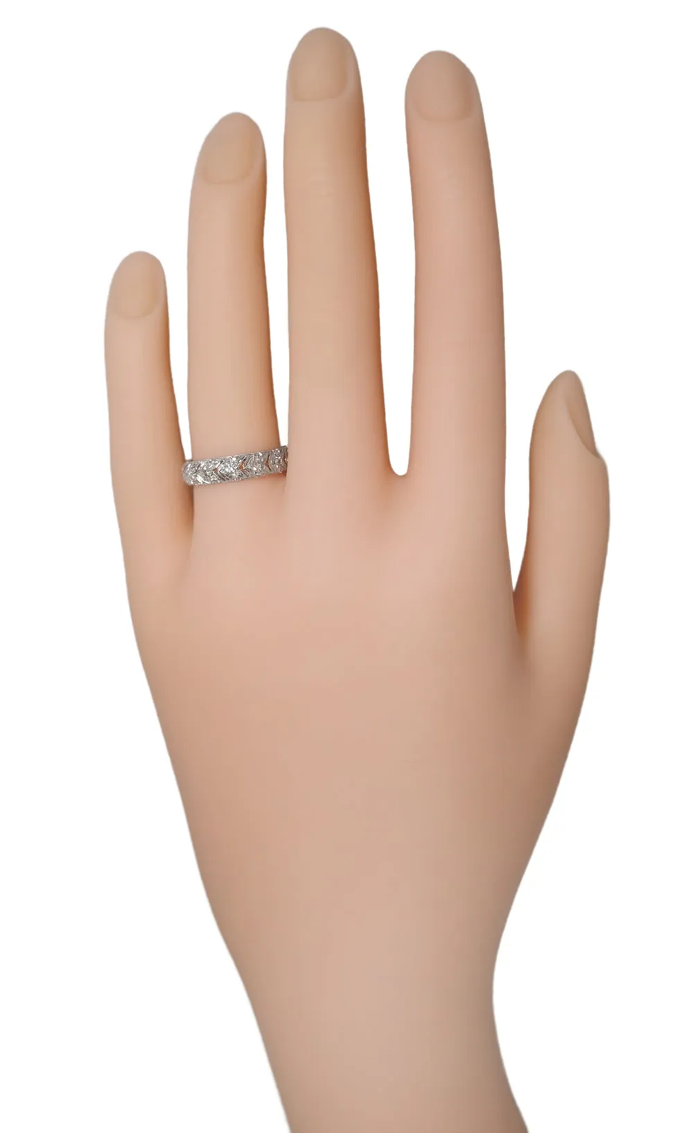 Art Deco Chevrons Filigree Vintage Diamond Wedding Band in Platinum - Size 7