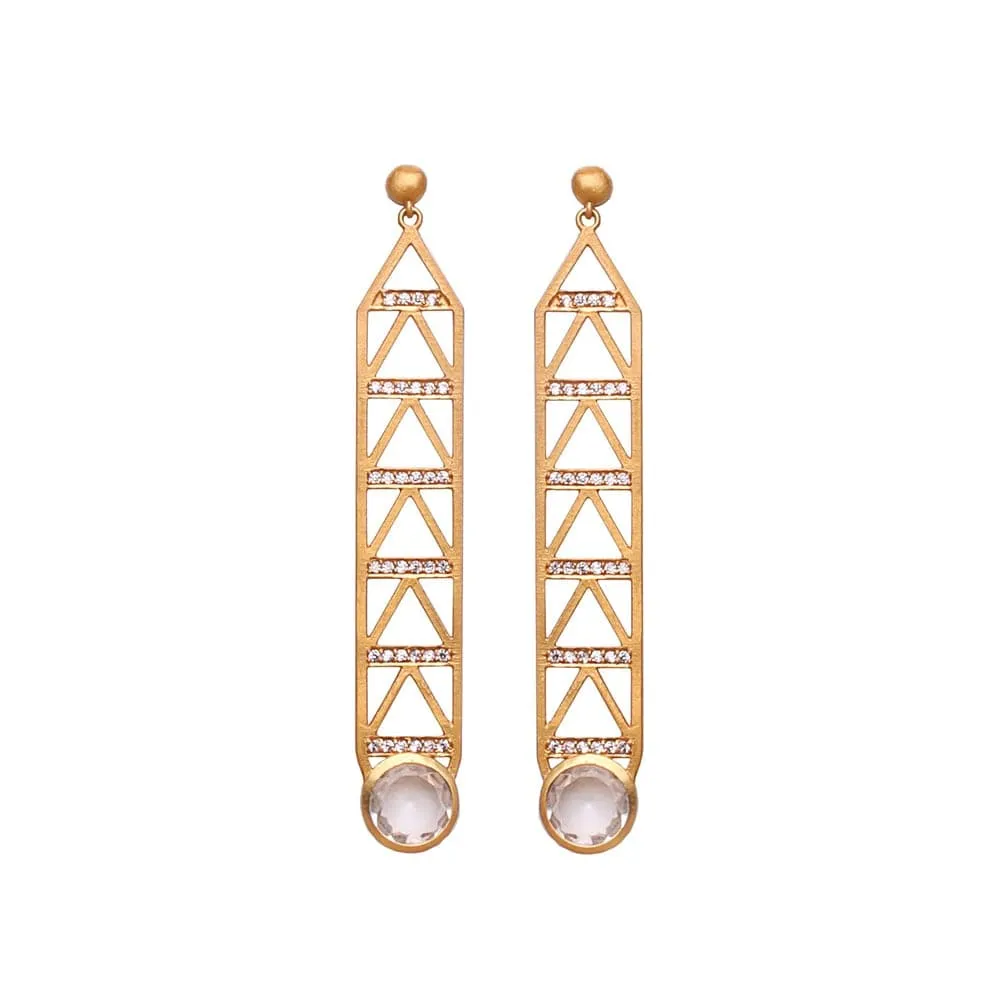 Art Deco Crystal-Studded Geometric Drop Earrings