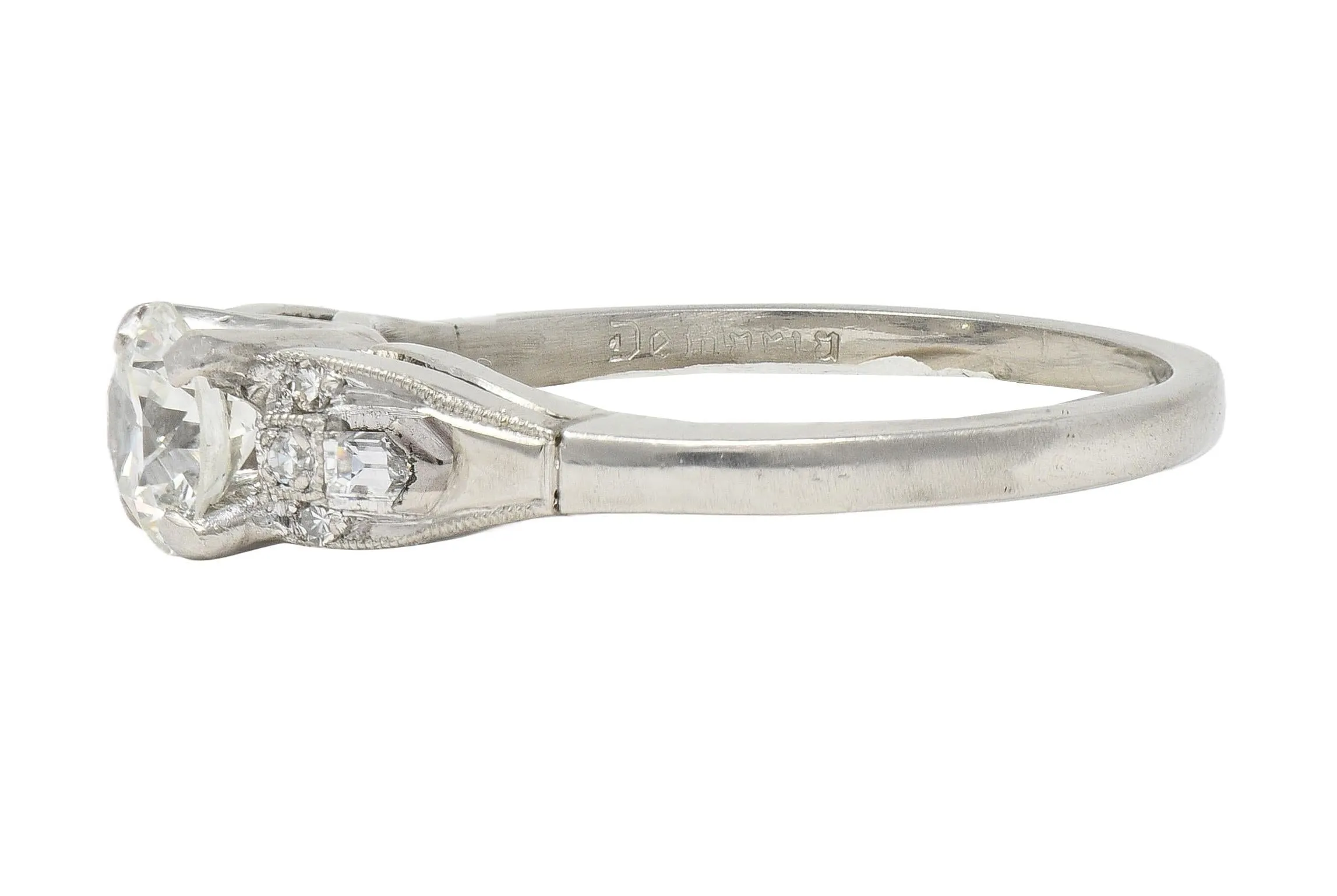 Art Deco Demaria 0.91 CTW Transitional Cut Diamond Platinum Vintage Engagement Ring