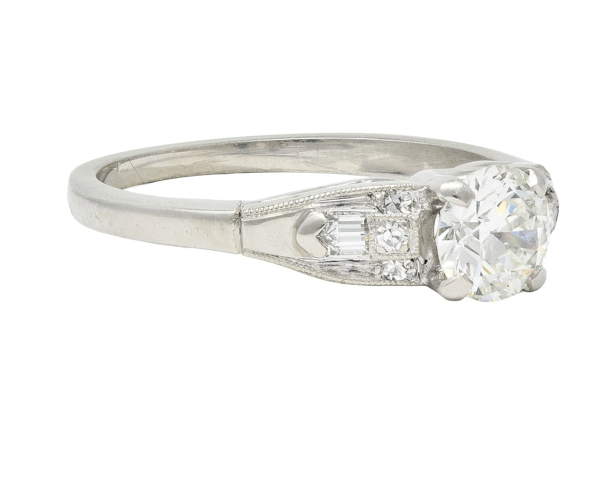 Art Deco Demaria 0.91 CTW Transitional Cut Diamond Platinum Vintage Engagement Ring