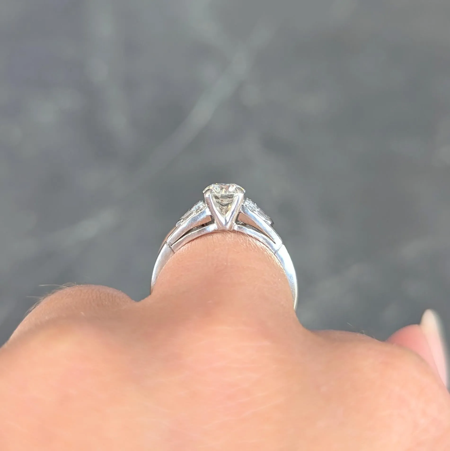 Art Deco Demaria 0.91 CTW Transitional Cut Diamond Platinum Vintage Engagement Ring