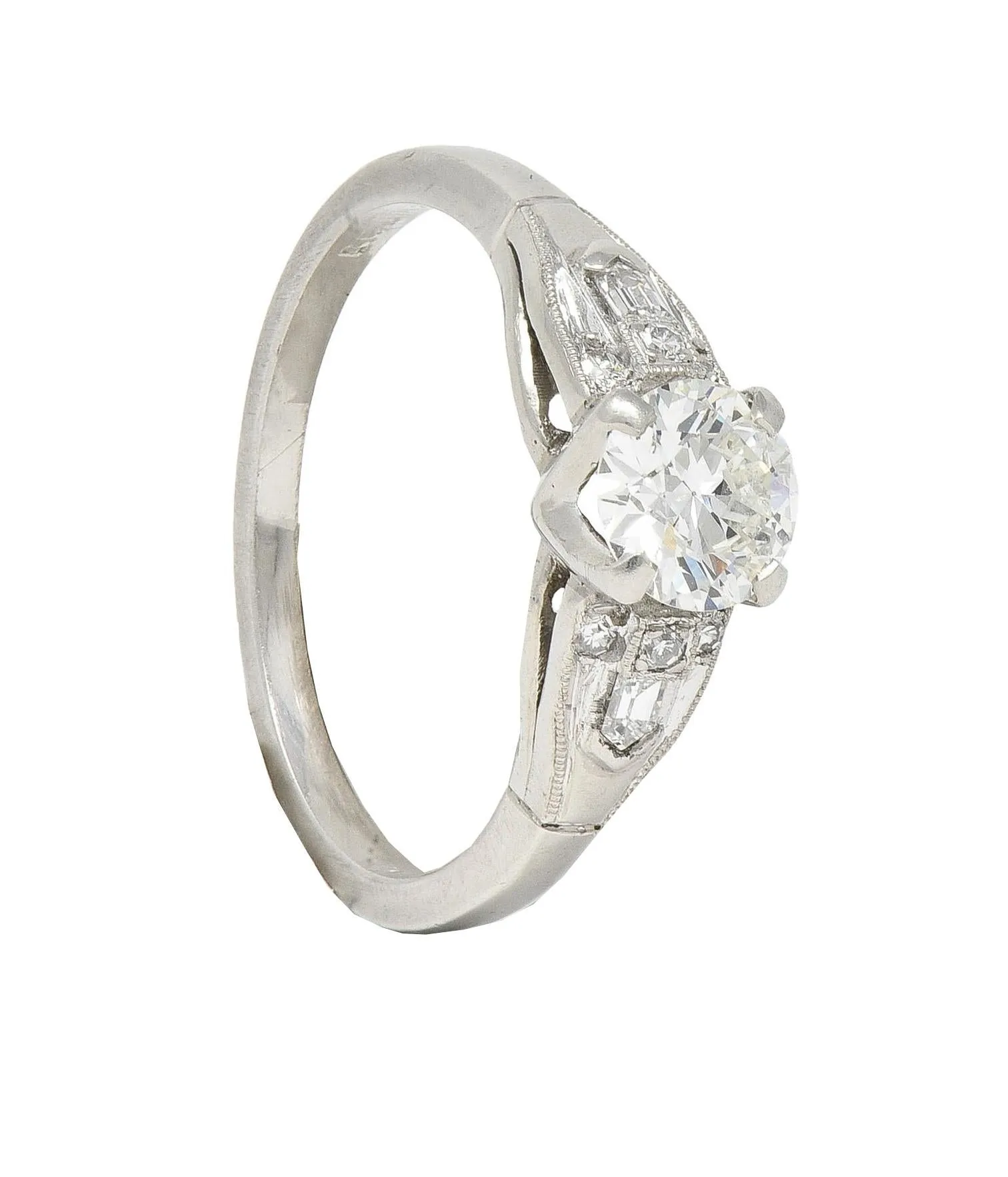 Art Deco Demaria 0.91 CTW Transitional Cut Diamond Platinum Vintage Engagement Ring