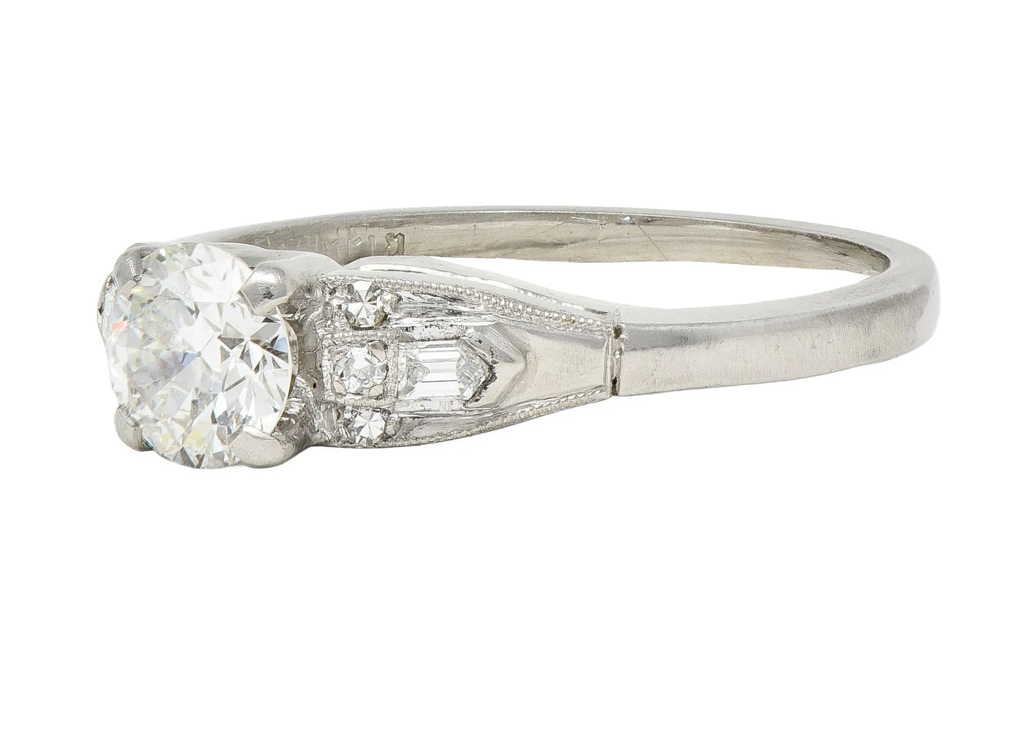 Art Deco Demaria 0.91 CTW Transitional Cut Diamond Platinum Vintage Engagement Ring