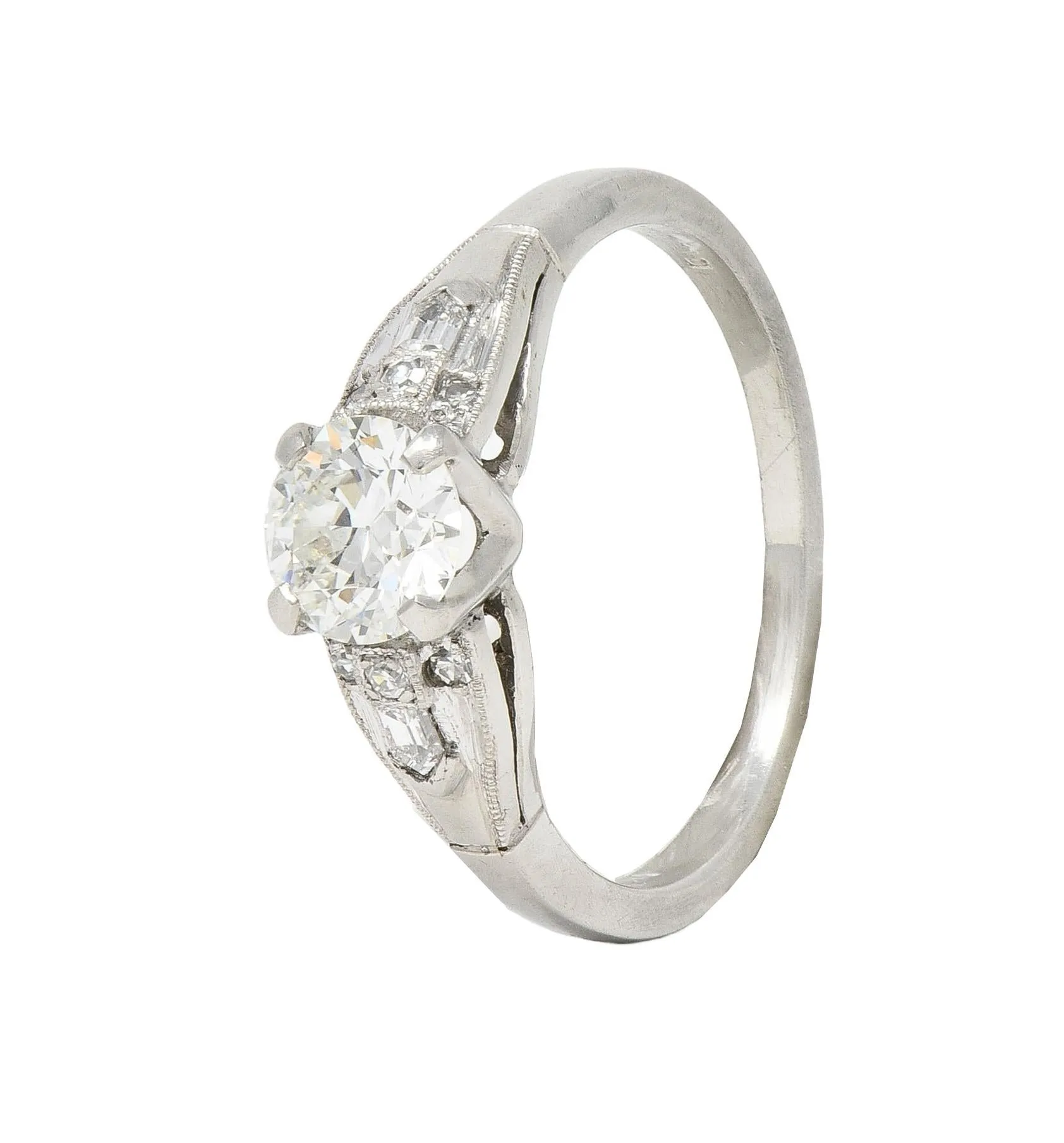 Art Deco Demaria 0.91 CTW Transitional Cut Diamond Platinum Vintage Engagement Ring