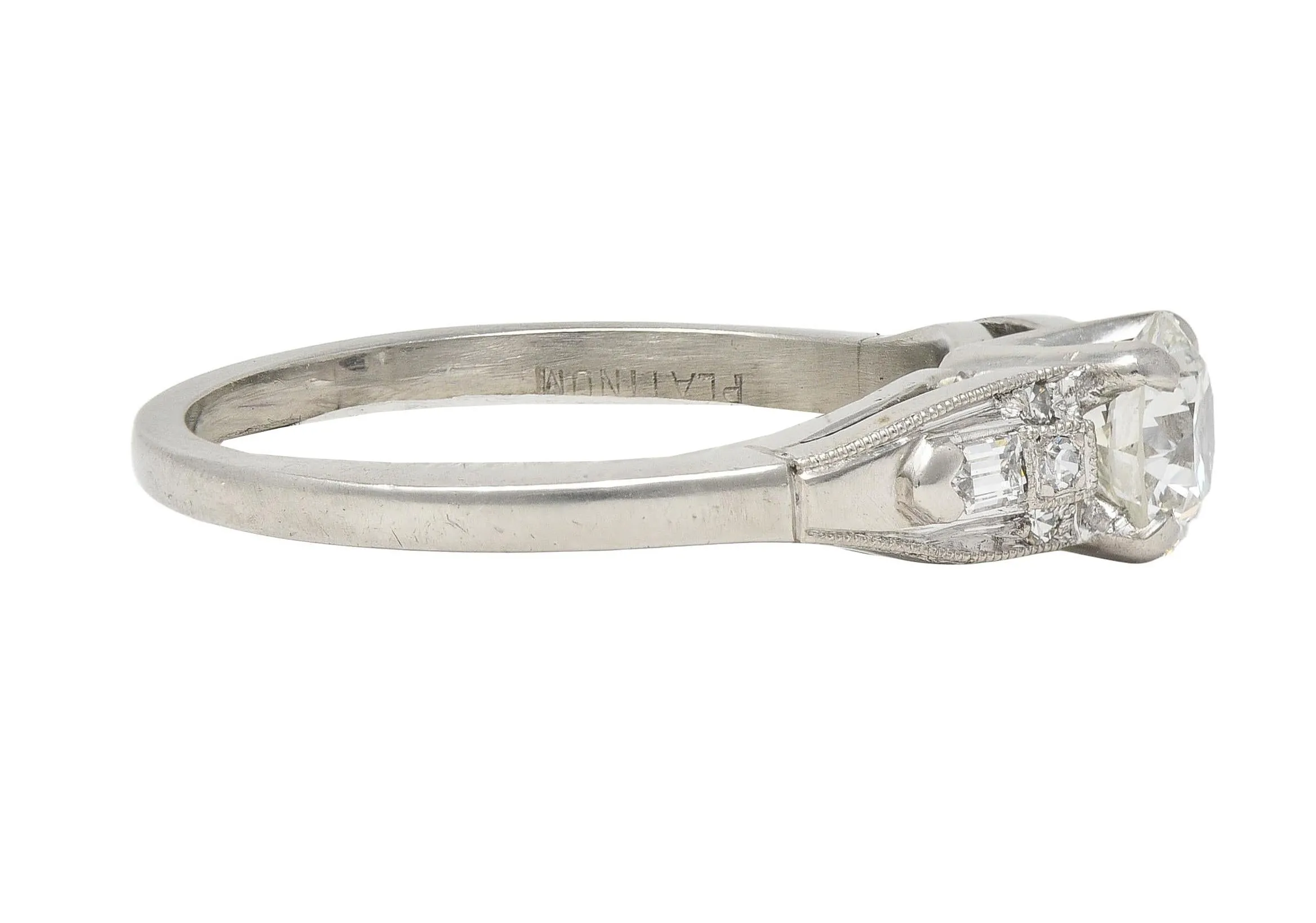Art Deco Demaria 0.91 CTW Transitional Cut Diamond Platinum Vintage Engagement Ring