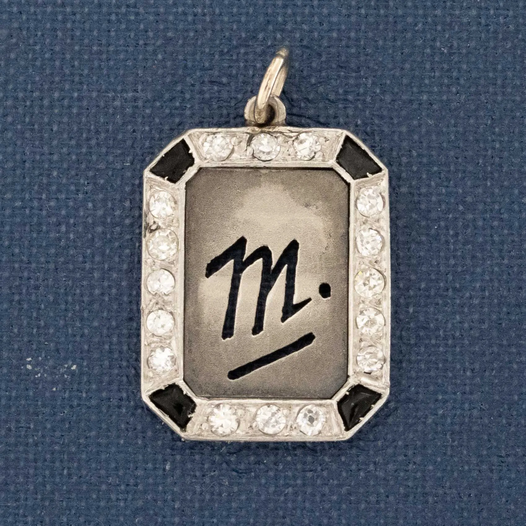 Art Deco Diamond & Onyx ID Tag Pendant