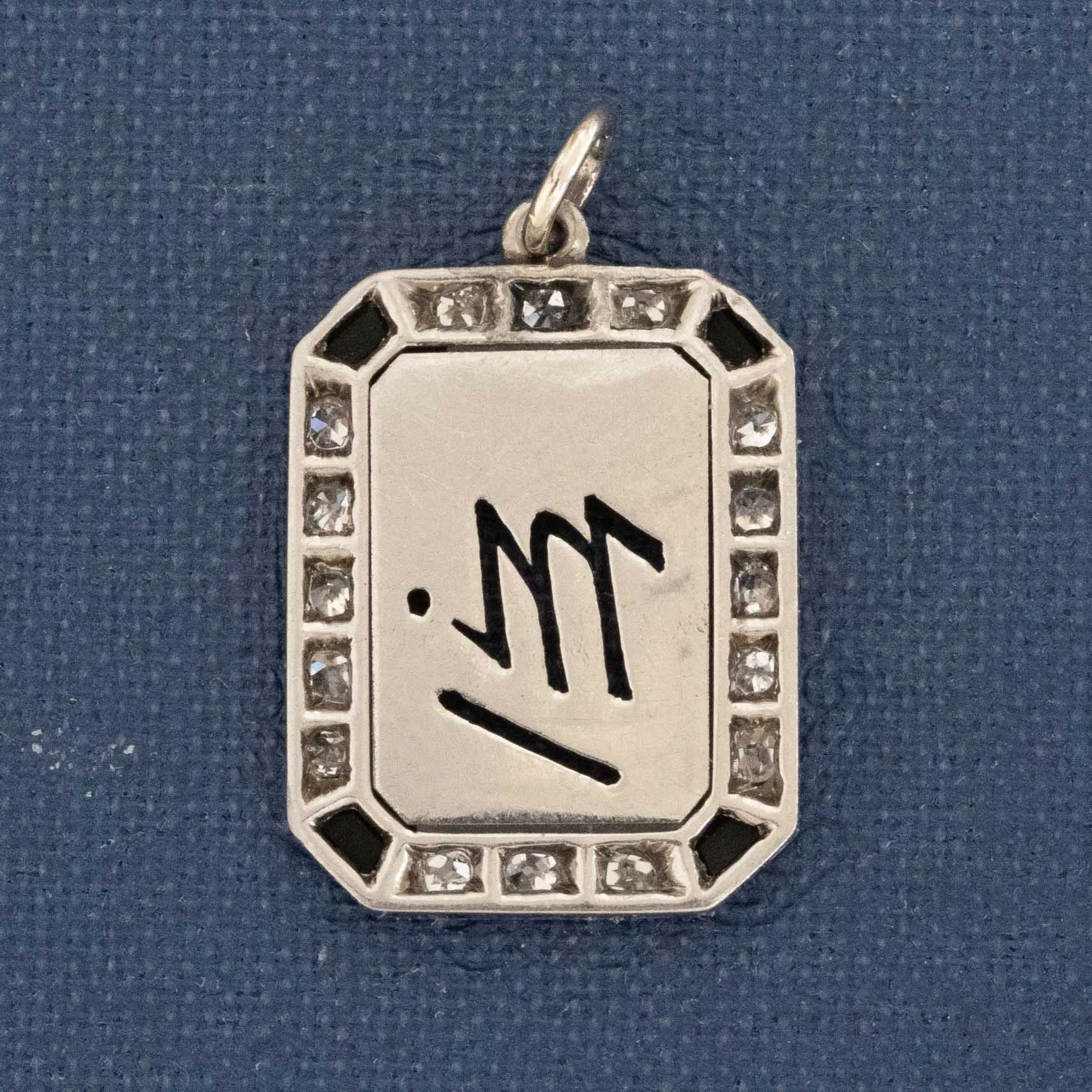 Art Deco Diamond & Onyx ID Tag Pendant