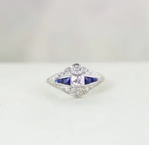 Art Deco Diamond & Sapphire Ring, Platinum