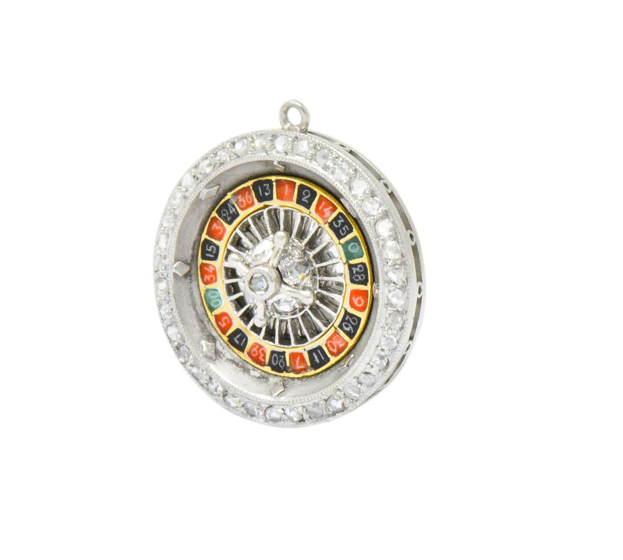 Art Deco Diamond Enamel Gold Platinum Roulette Charm