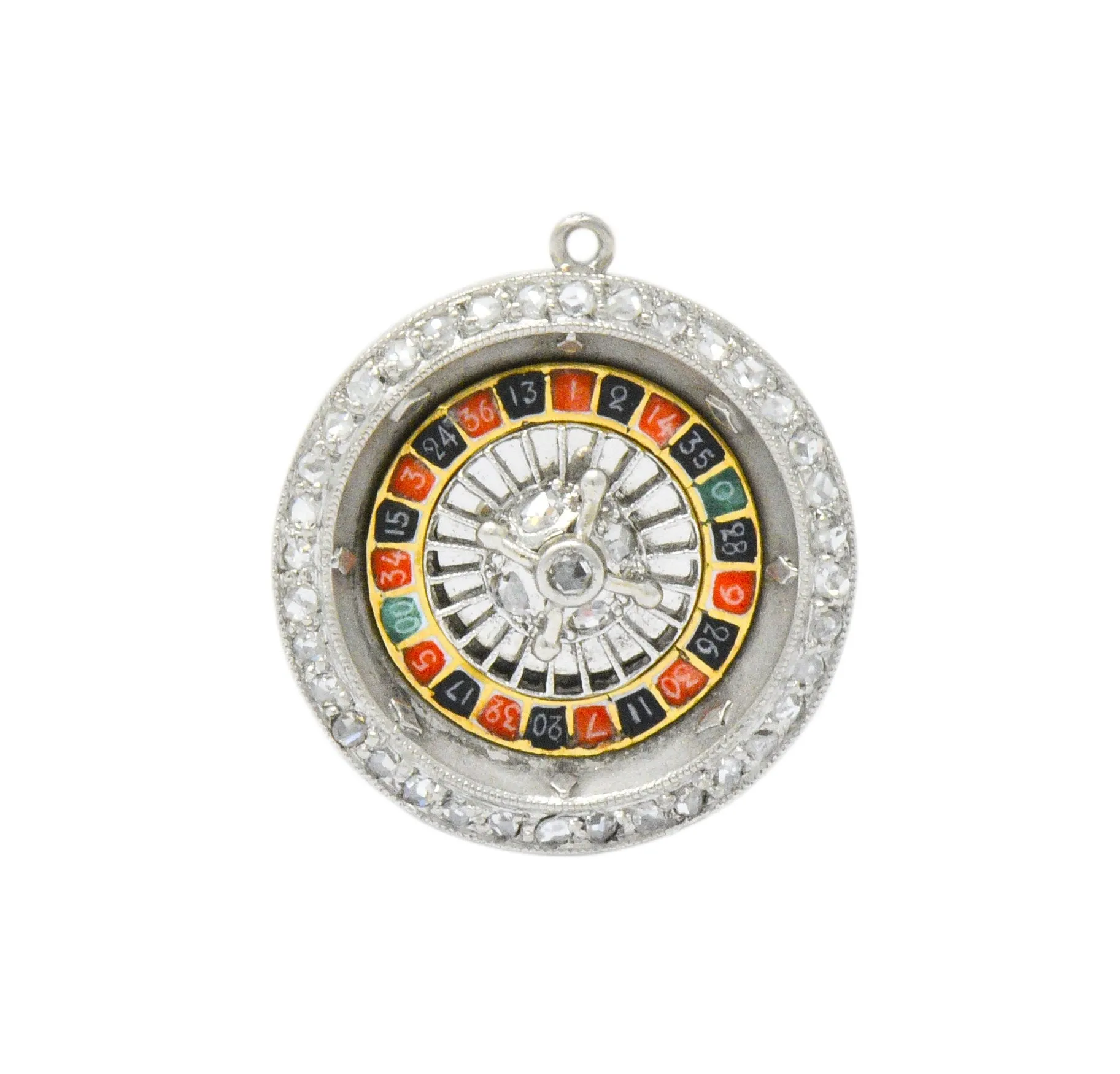 Art Deco Diamond Enamel Gold Platinum Roulette Charm