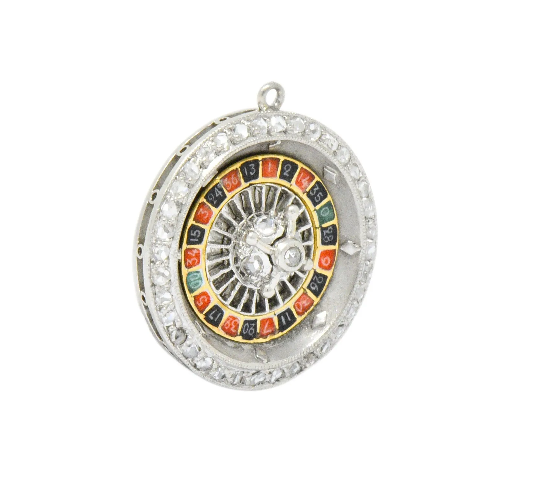 Art Deco Diamond Enamel Gold Platinum Roulette Charm