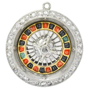 Art Deco Diamond Enamel Gold Platinum Roulette Charm