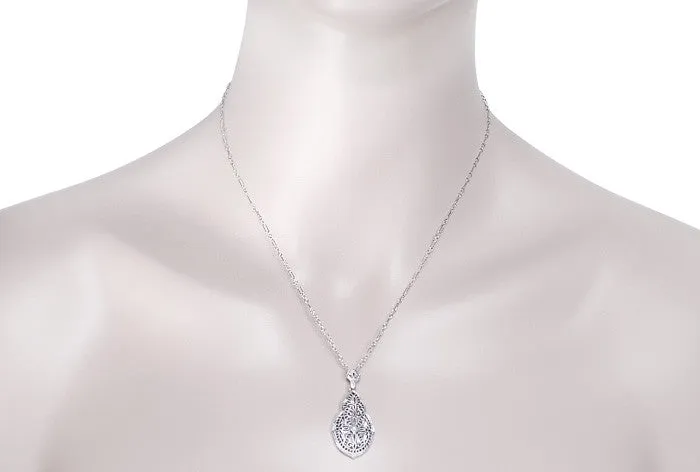 Art Deco Diamond Filigree Pendant Necklace in Sterling Silver