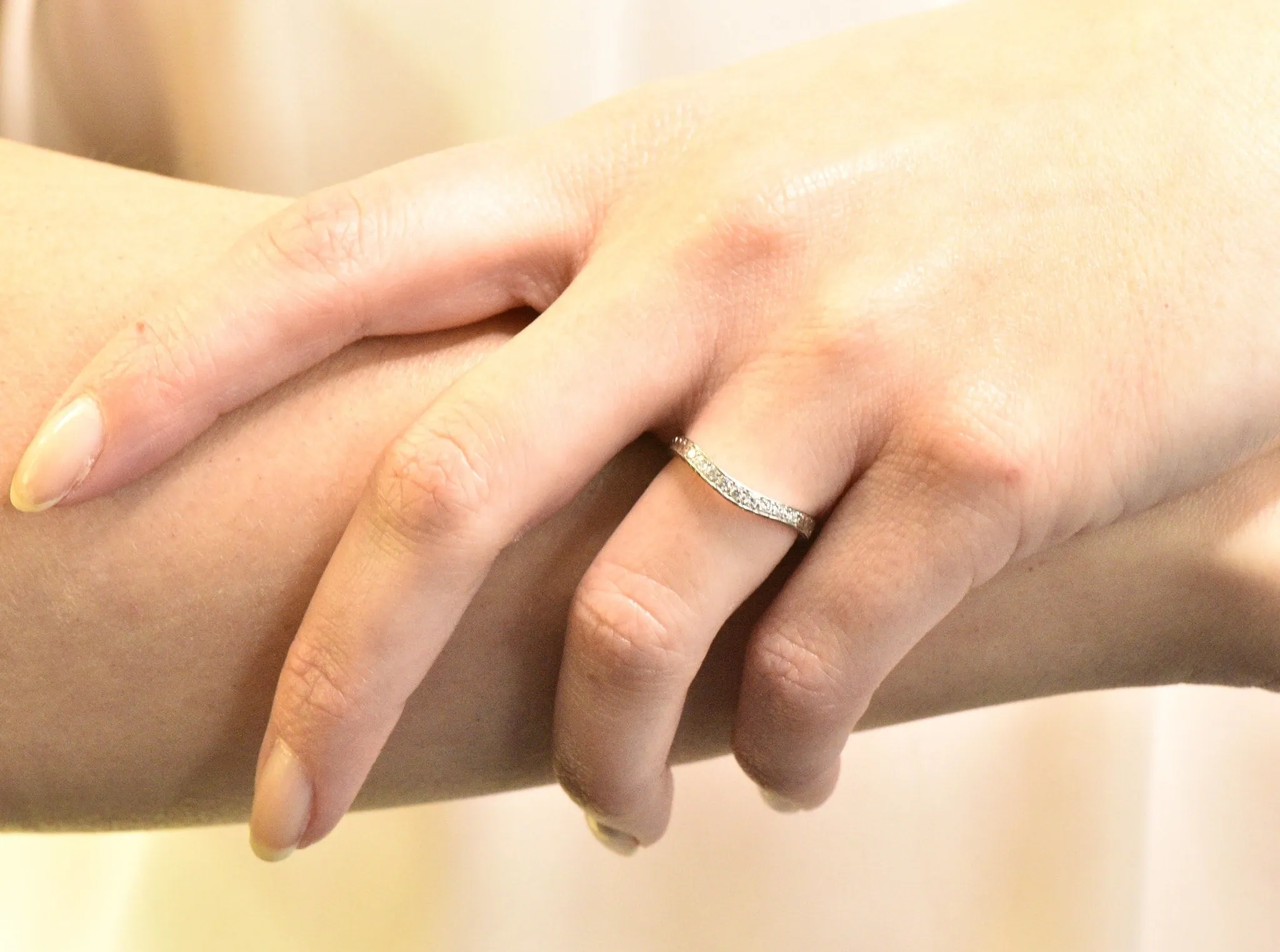 Art Deco Diamond Platinum Contoured Wedding Band Ring