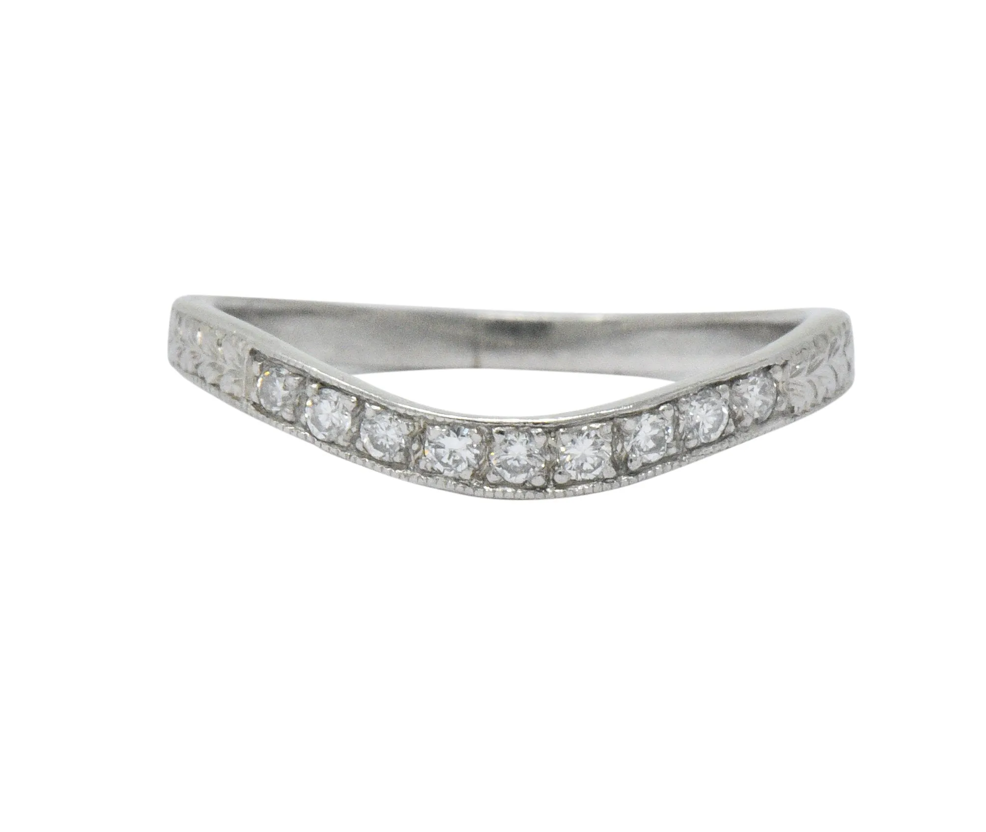 Art Deco Diamond Platinum Contoured Wedding Band Ring