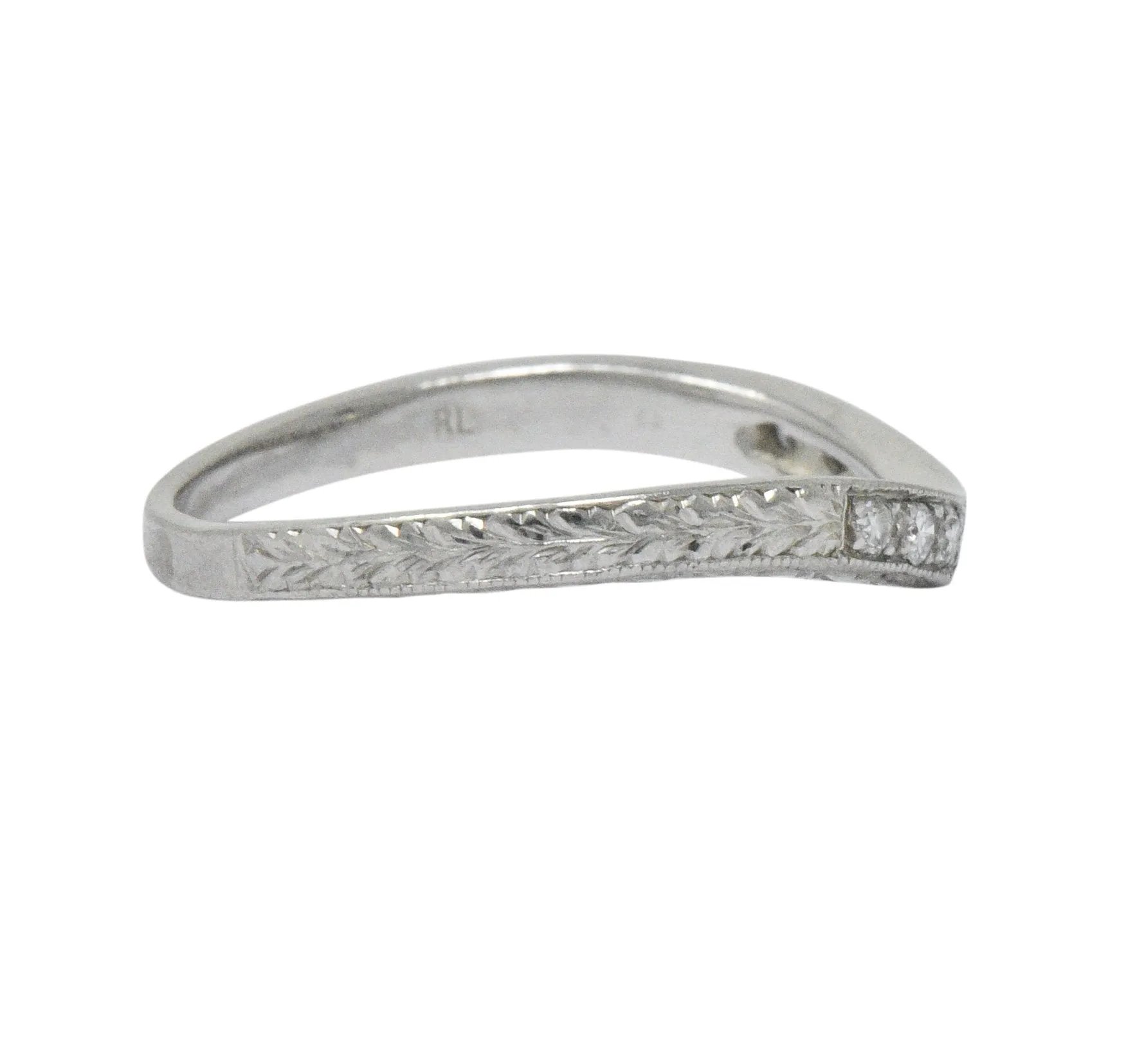Art Deco Diamond Platinum Contoured Wedding Band Ring