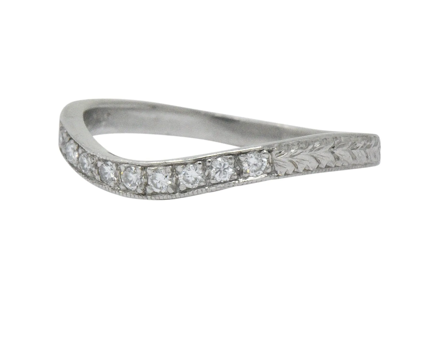 Art Deco Diamond Platinum Contoured Wedding Band Ring