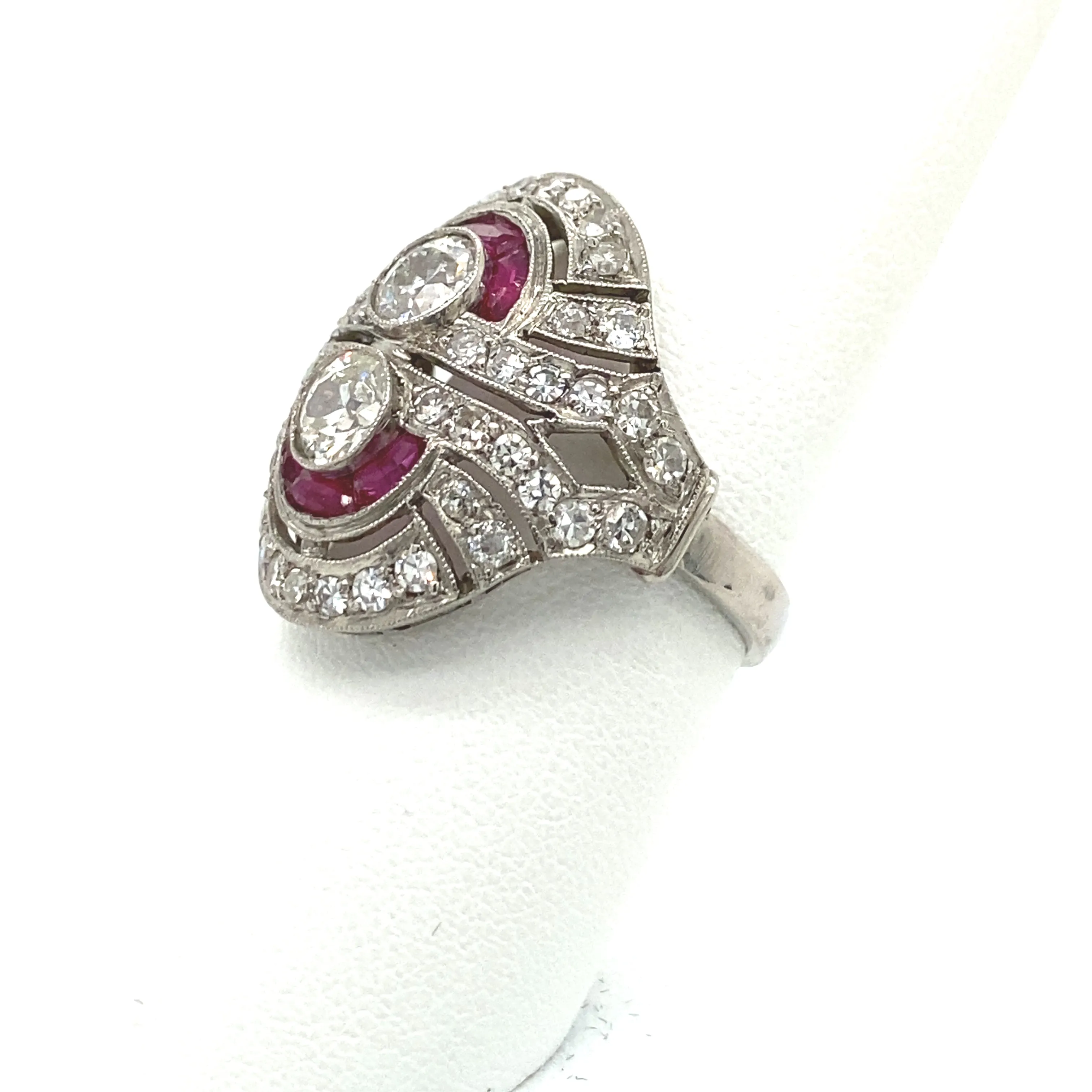 Art Deco Diamond Ring with Rubies