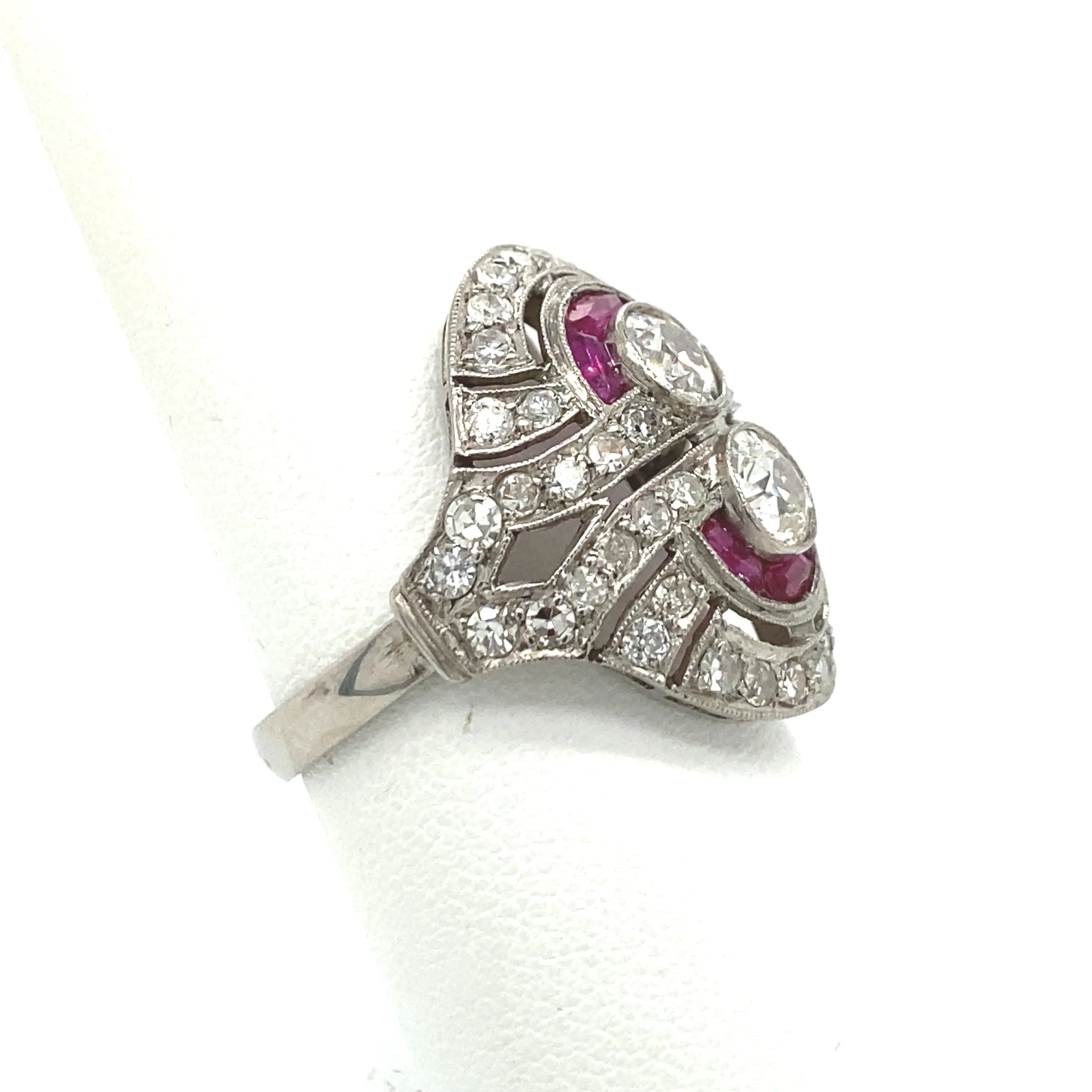 Art Deco Diamond Ring with Rubies