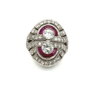 Art Deco Diamond Ring with Rubies