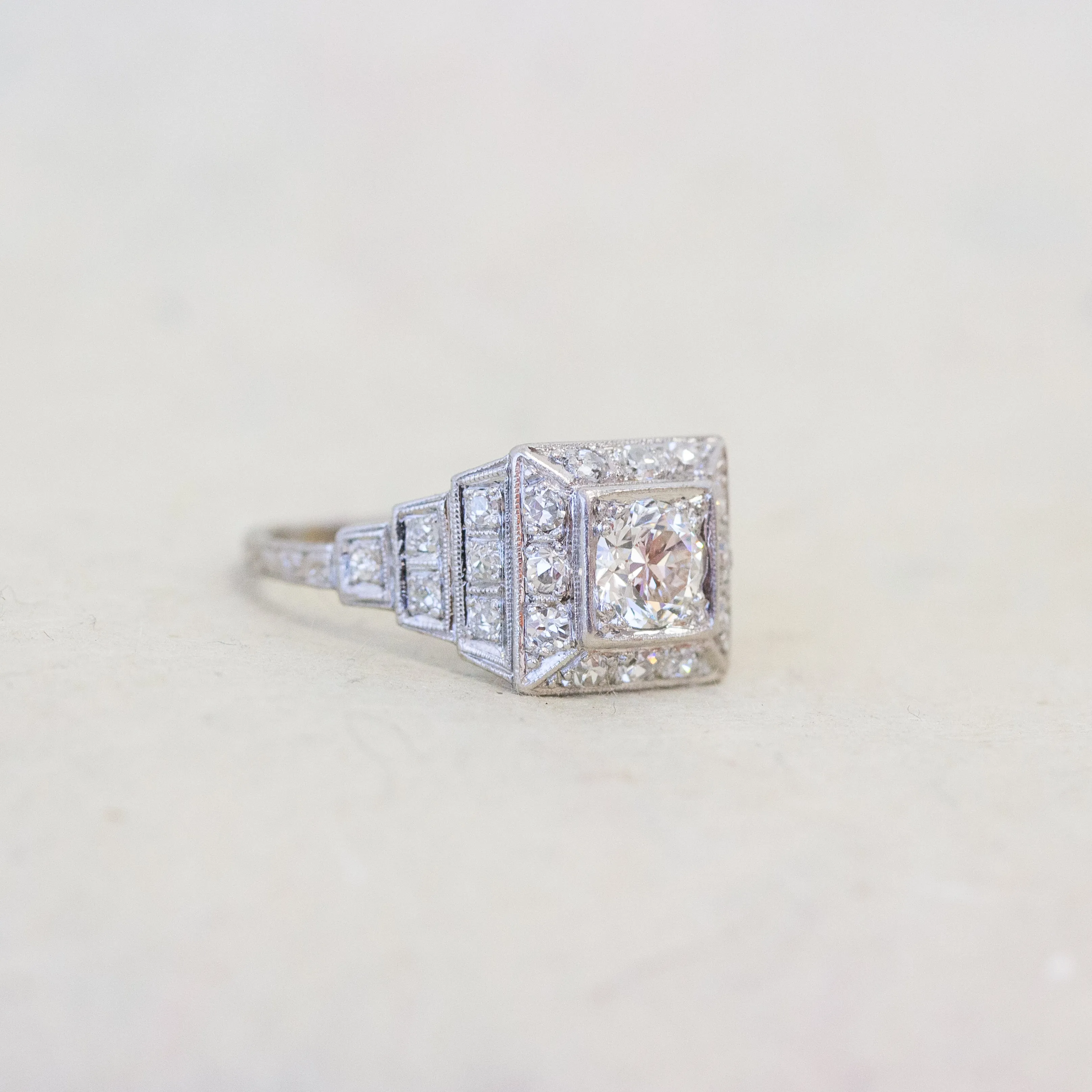 Art Deco Diamond Stairstep Engagement Ring, Platinum