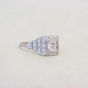 Art Deco Diamond Stairstep Engagement Ring, Platinum
