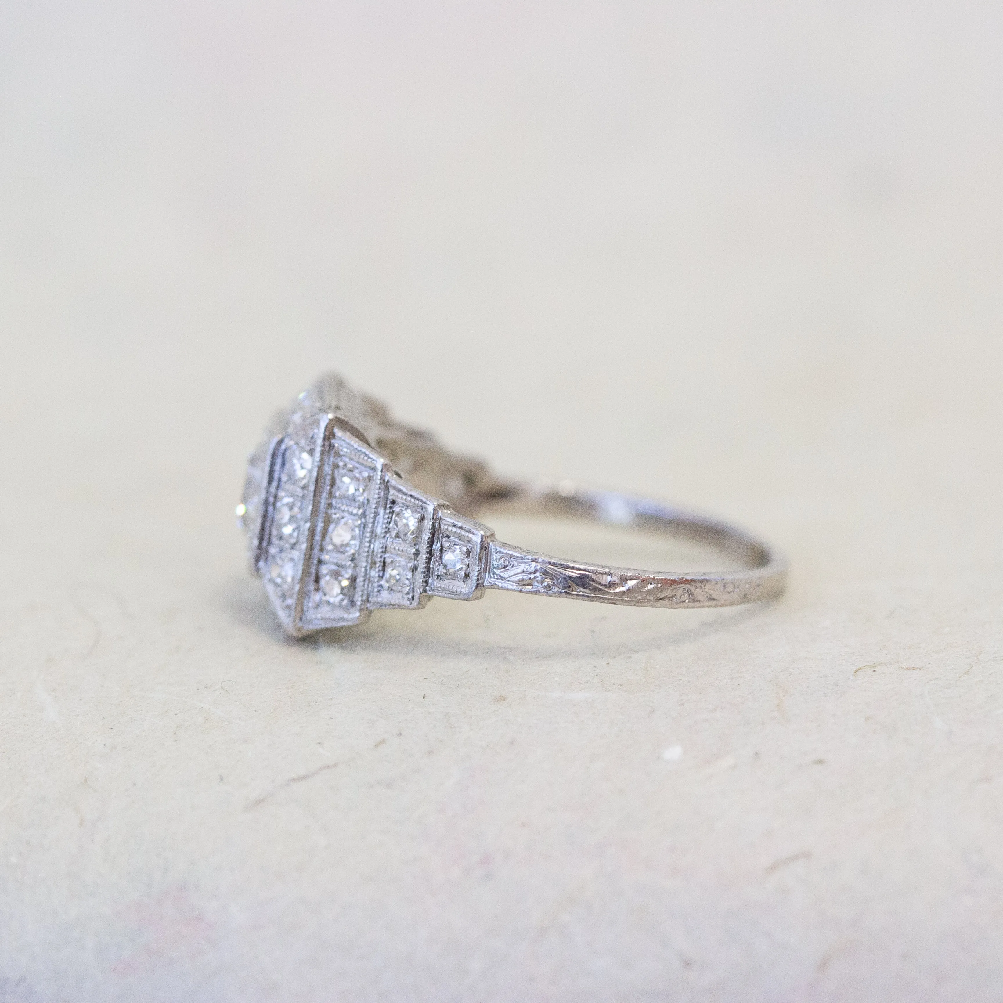 Art Deco Diamond Stairstep Engagement Ring, Platinum