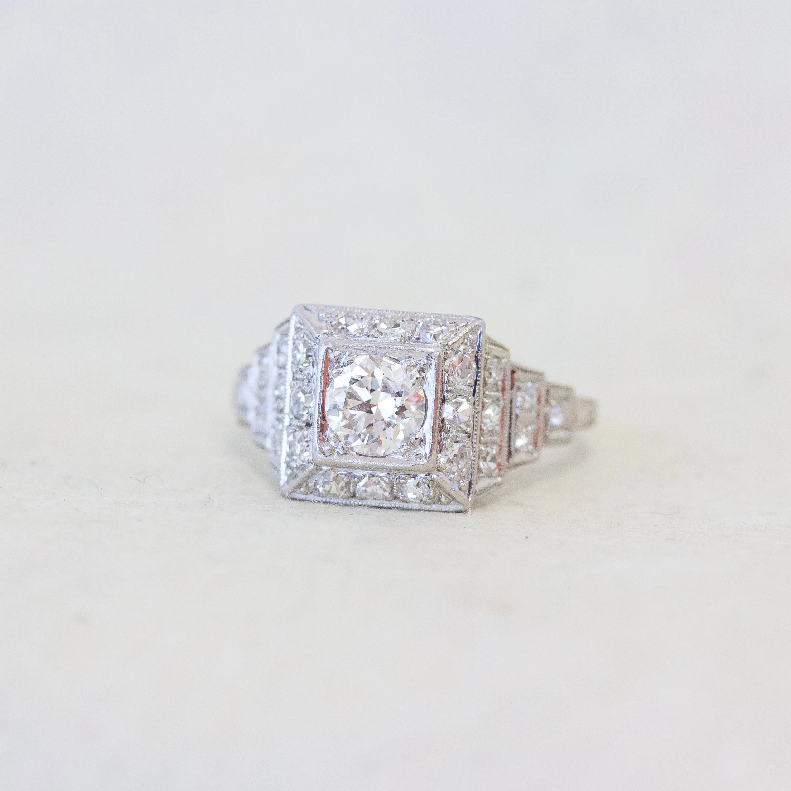 Art Deco Diamond Stairstep Engagement Ring, Platinum