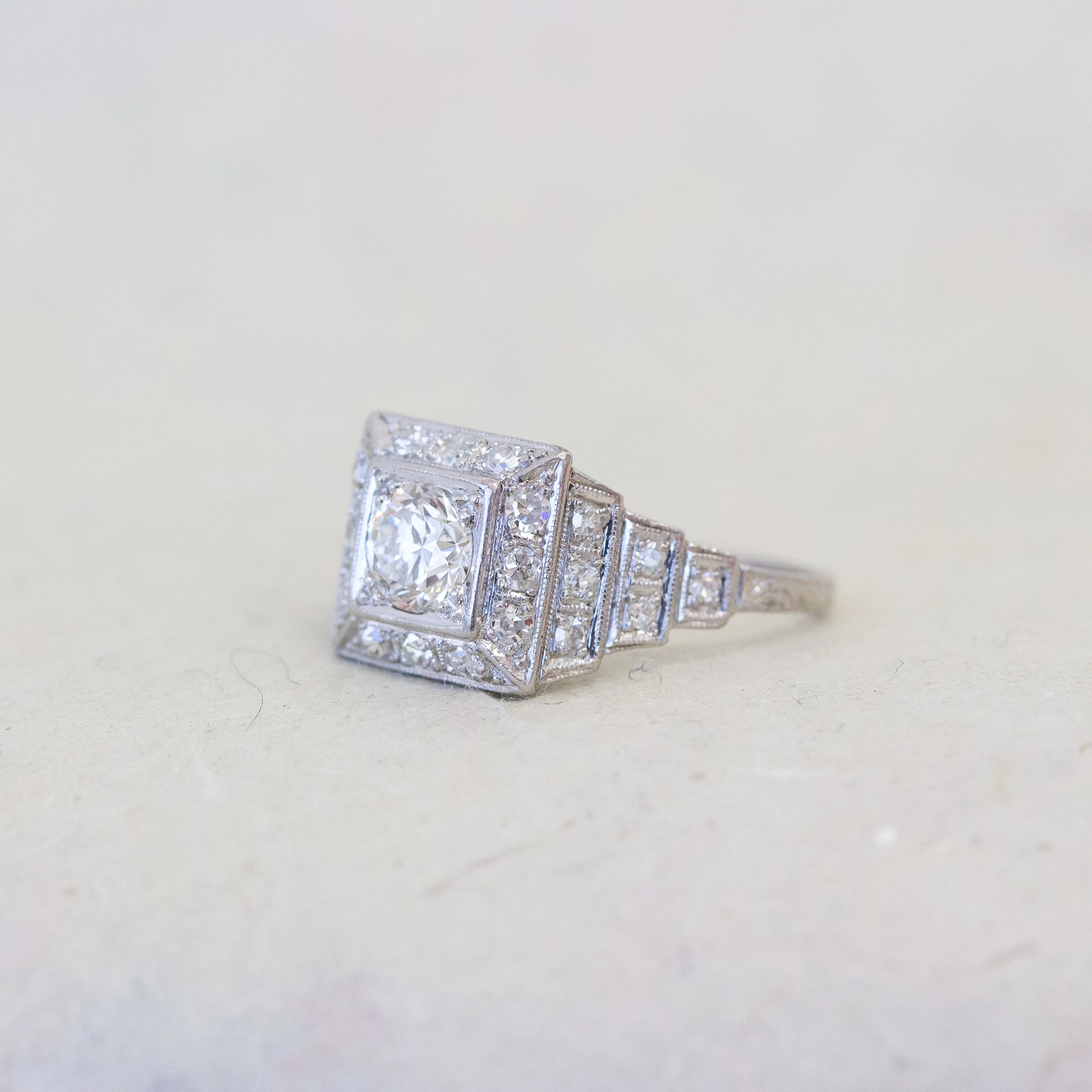 Art Deco Diamond Stairstep Engagement Ring, Platinum