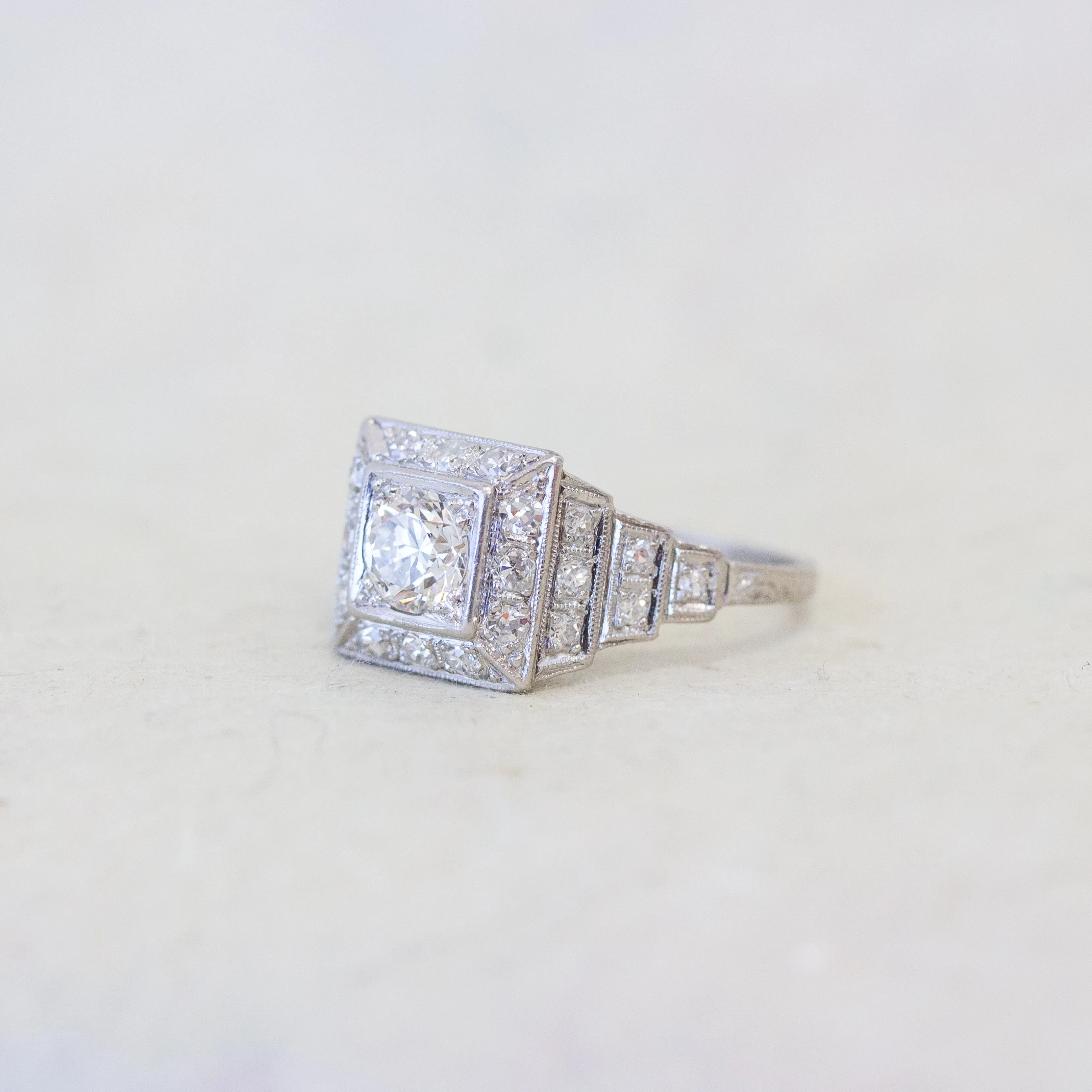Art Deco Diamond Stairstep Engagement Ring, Platinum
