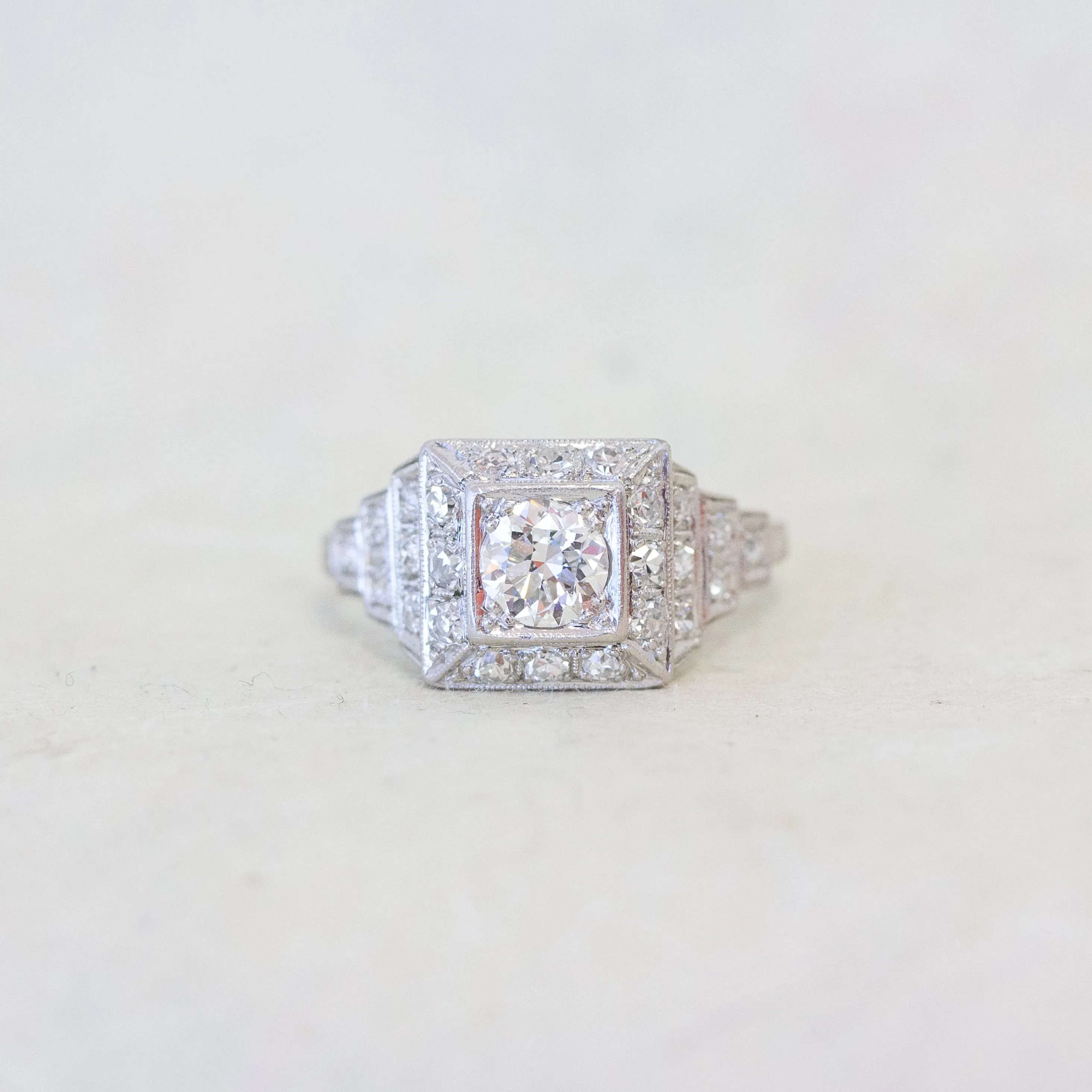 Art Deco Diamond Stairstep Engagement Ring, Platinum